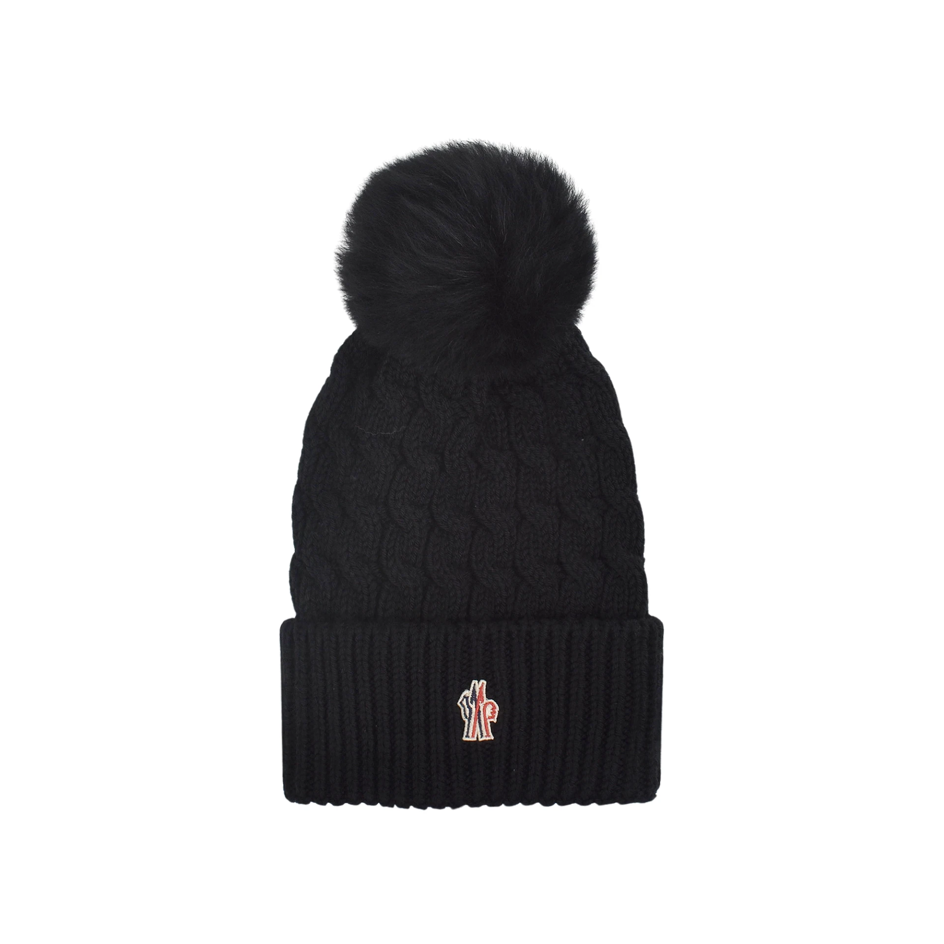 MONCLER Grenoble Cable Knit Wool Beanie With Pom Pom