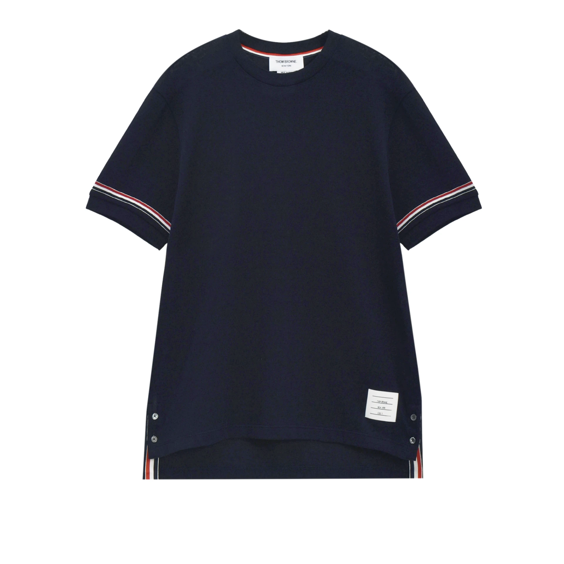 THOM BROWNE Striped Sleeve Logo Tshirt
