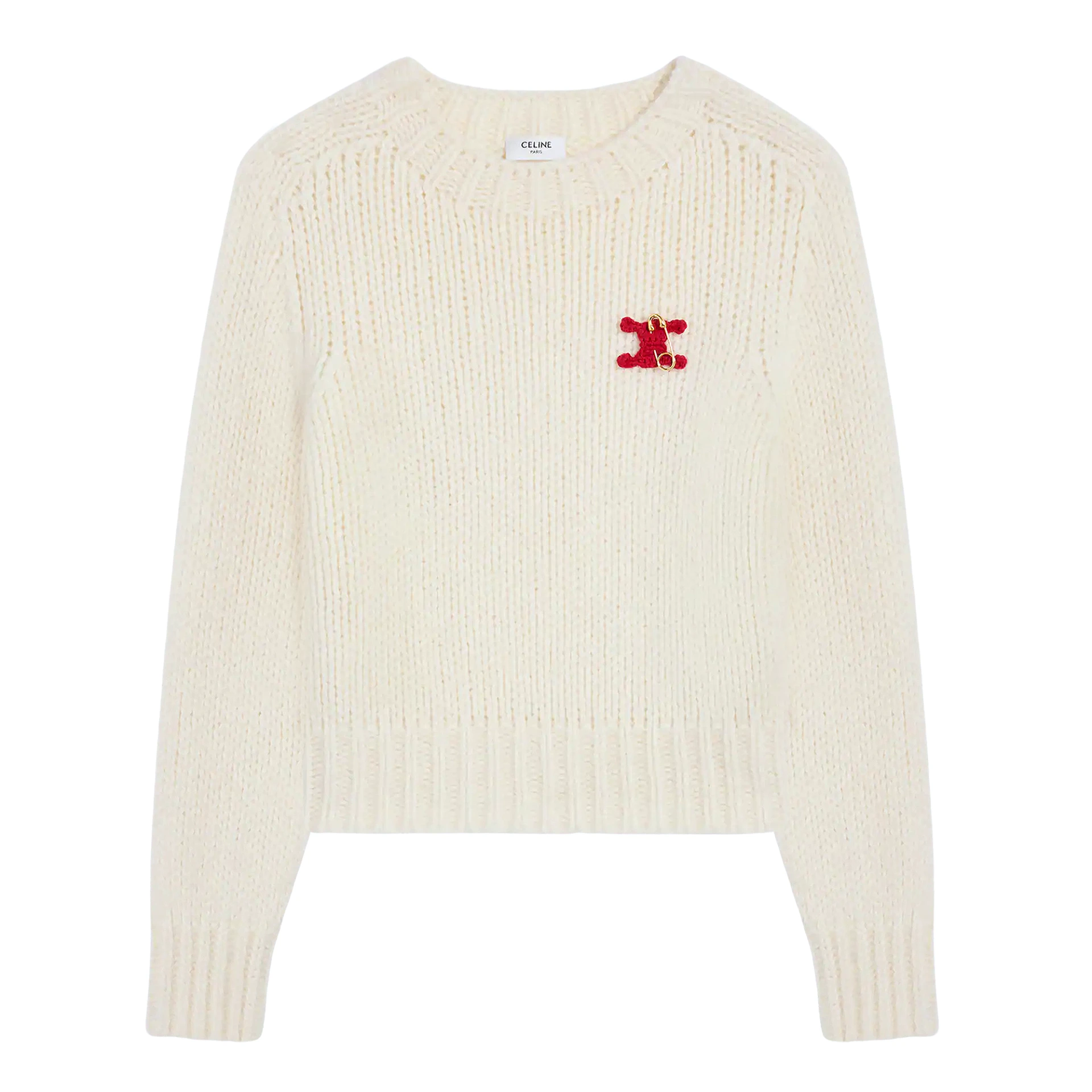 CELINE Removable Crocheted Triomphe Crewneck Sweater In Cashmere And Silk