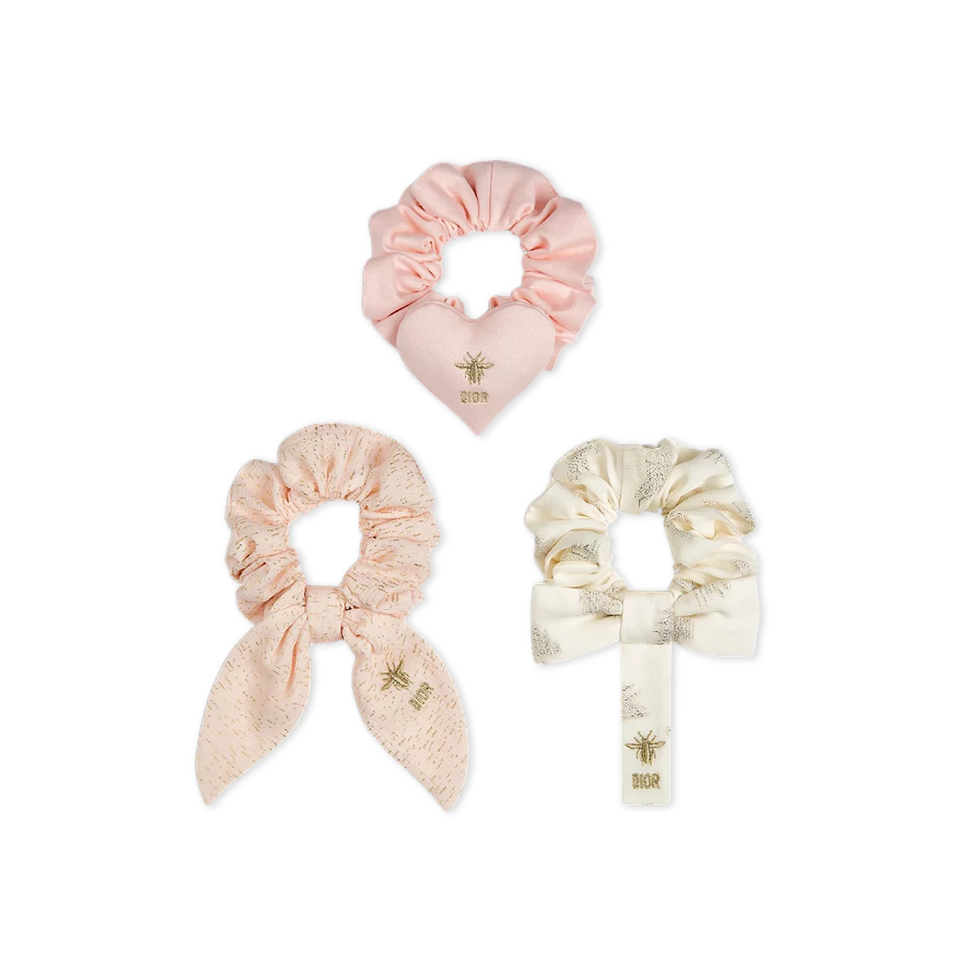 CHRISTIAN DIOR Three Pieces Bee Embroidered Logo Scrunchies Set