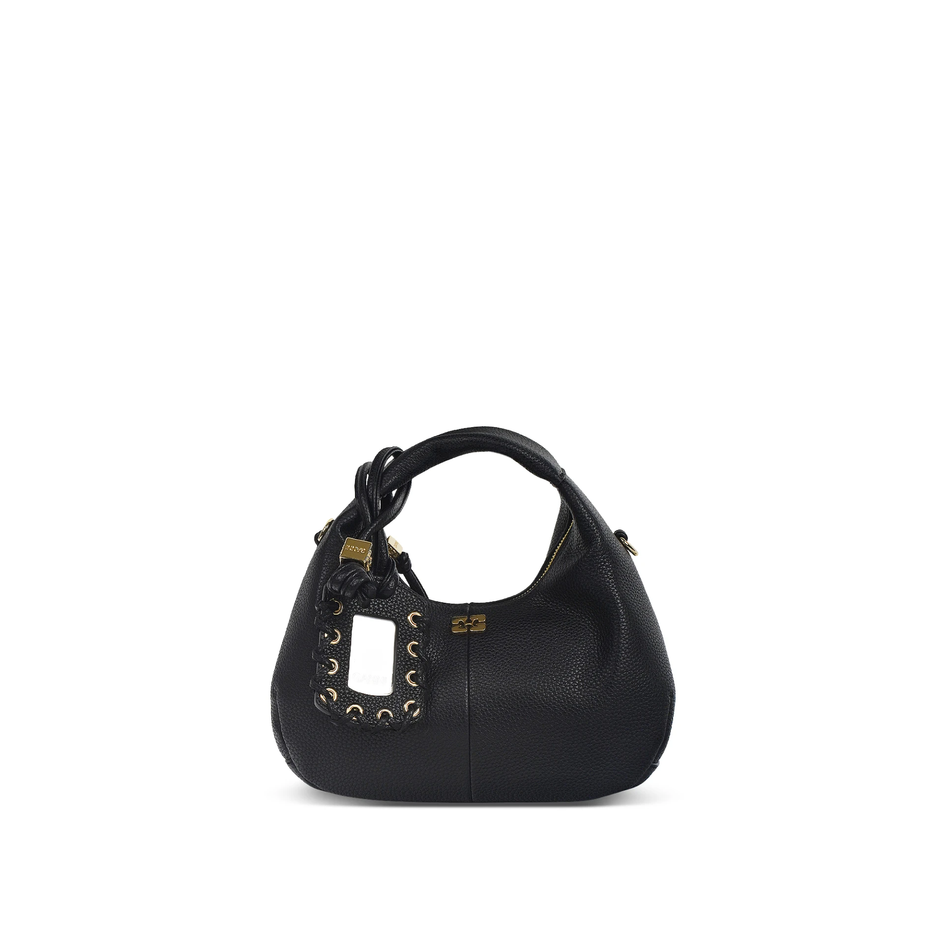 GANNI Butterfly Logo Mini Hobo Bag Grained Leather