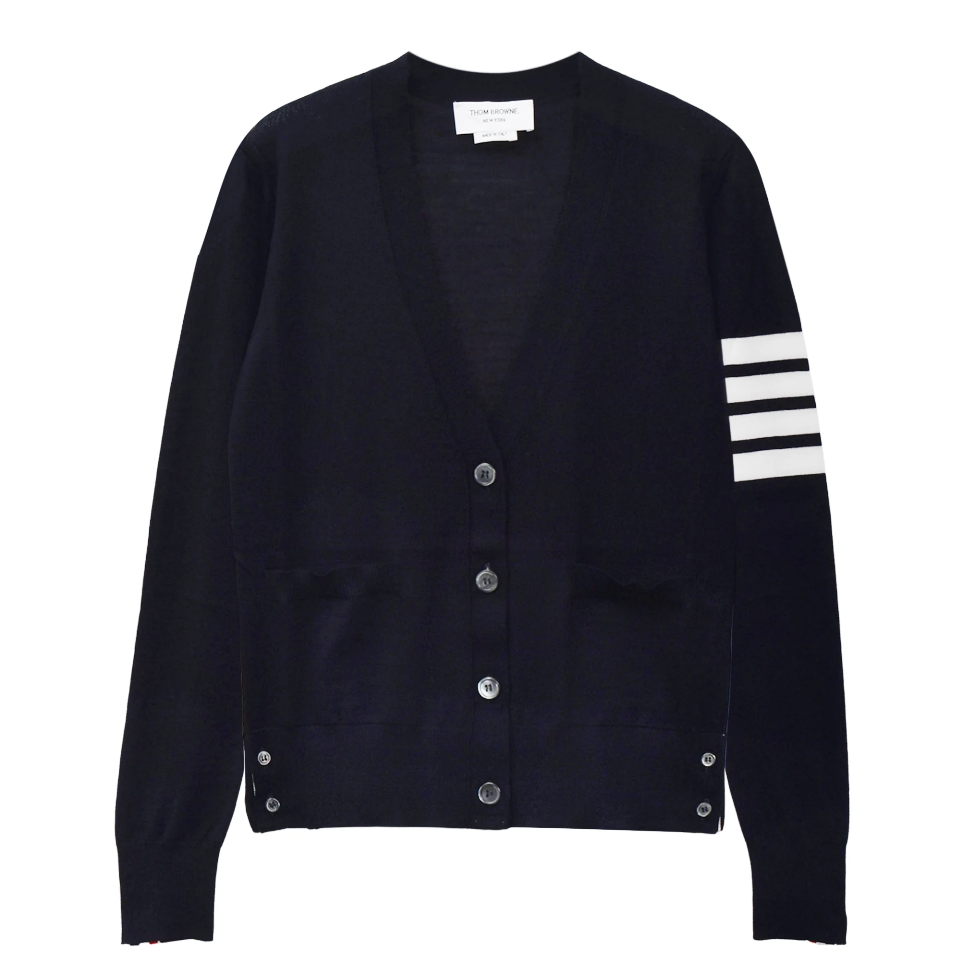 THOM BROWNE 4-bar V-neck Cardigan Merino Wool Relaxed Fit