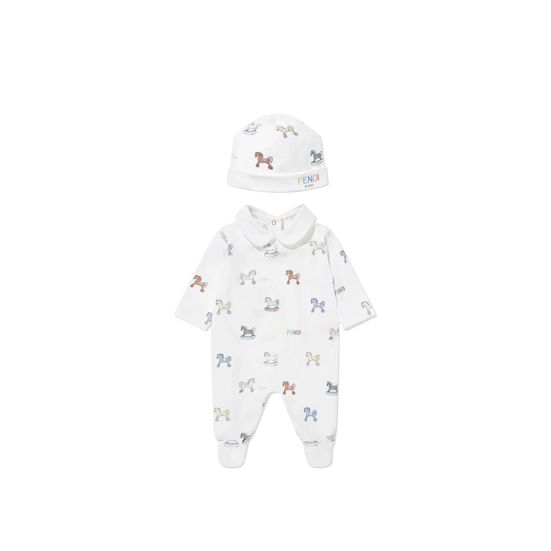 FENDI All Over Horse Print On The Playsuit And Hat