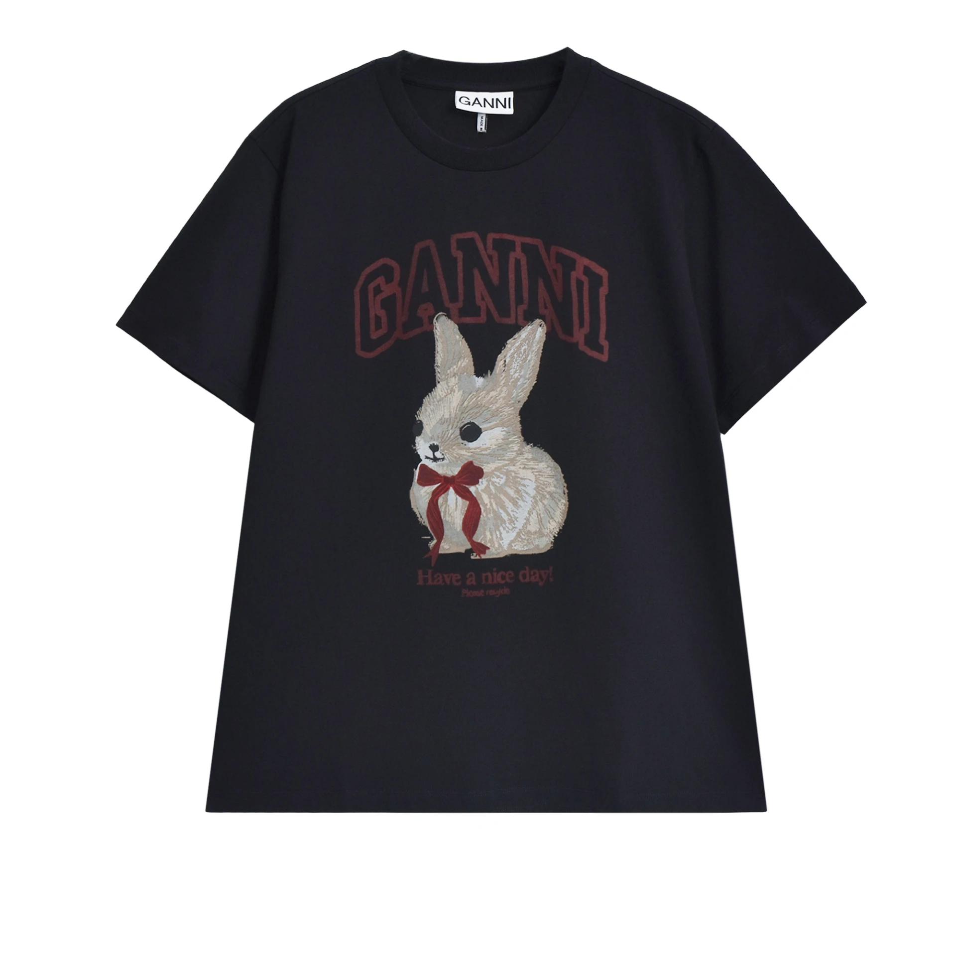 GANNI Bunny Logo Print Graphic Tshirt