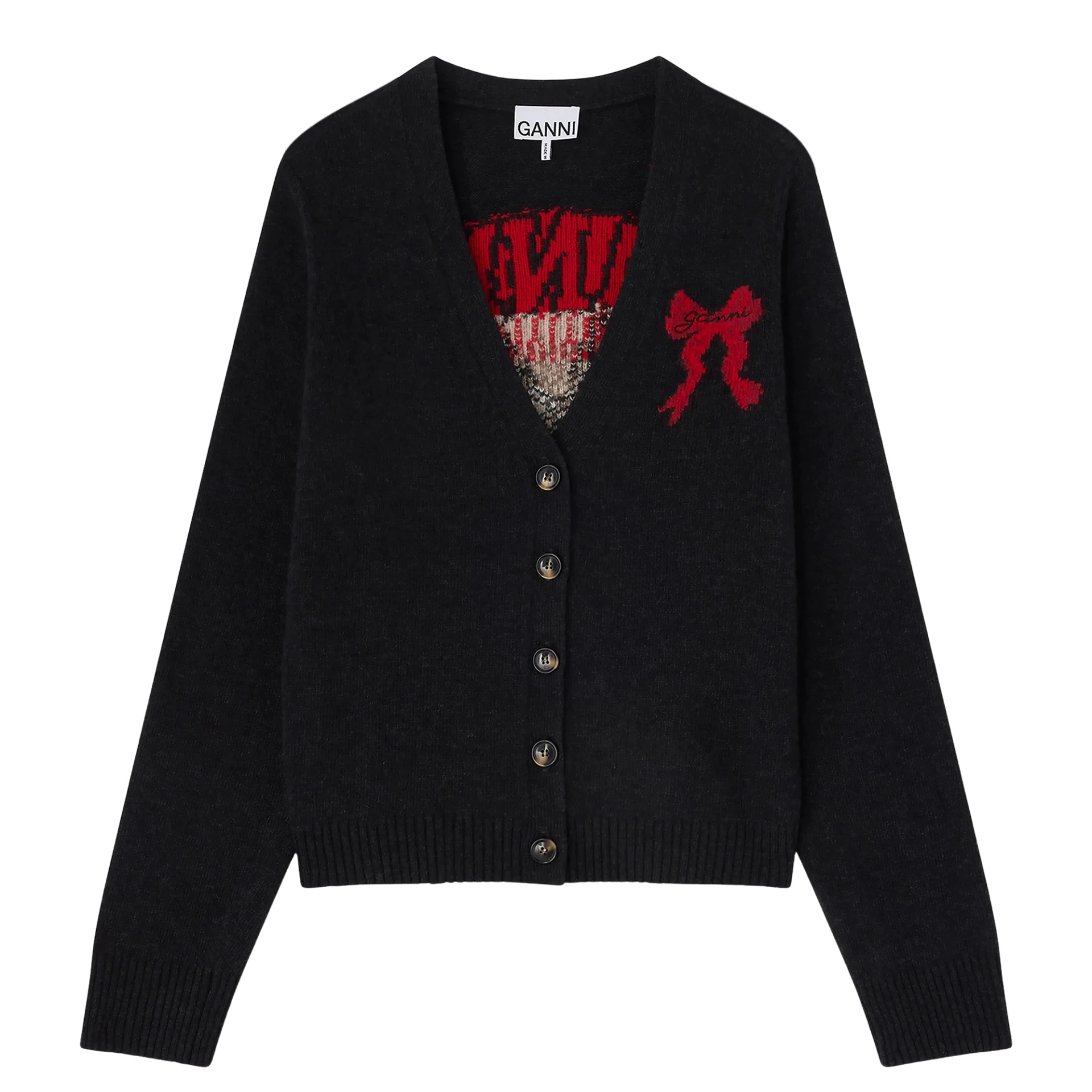 GANNI Graphic Logo Print At The Back Cardigan Wool Blend