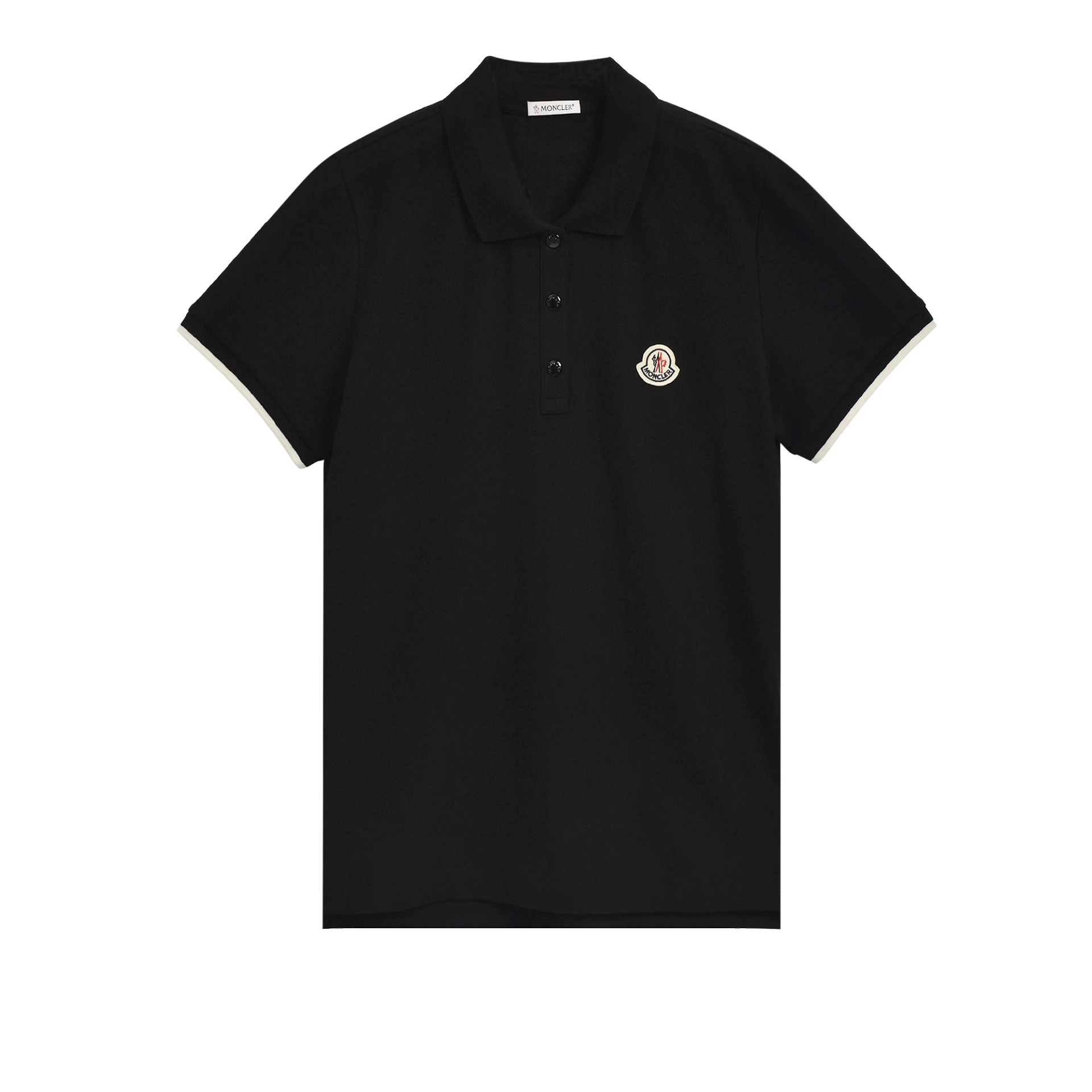 MONCLER Logo Patch Polo Shirt With Stripe In Sleeve