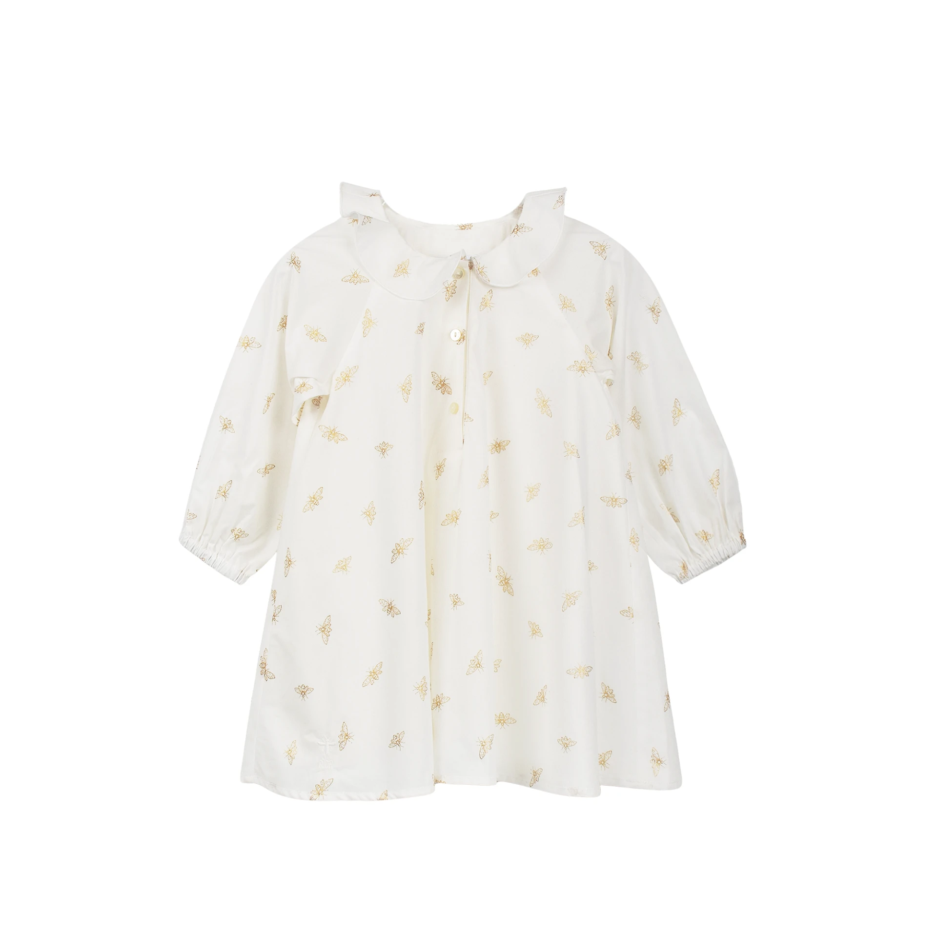 CHRISTIAN DIOR Gold Tone Bee Embroidered Logo Flared Dress