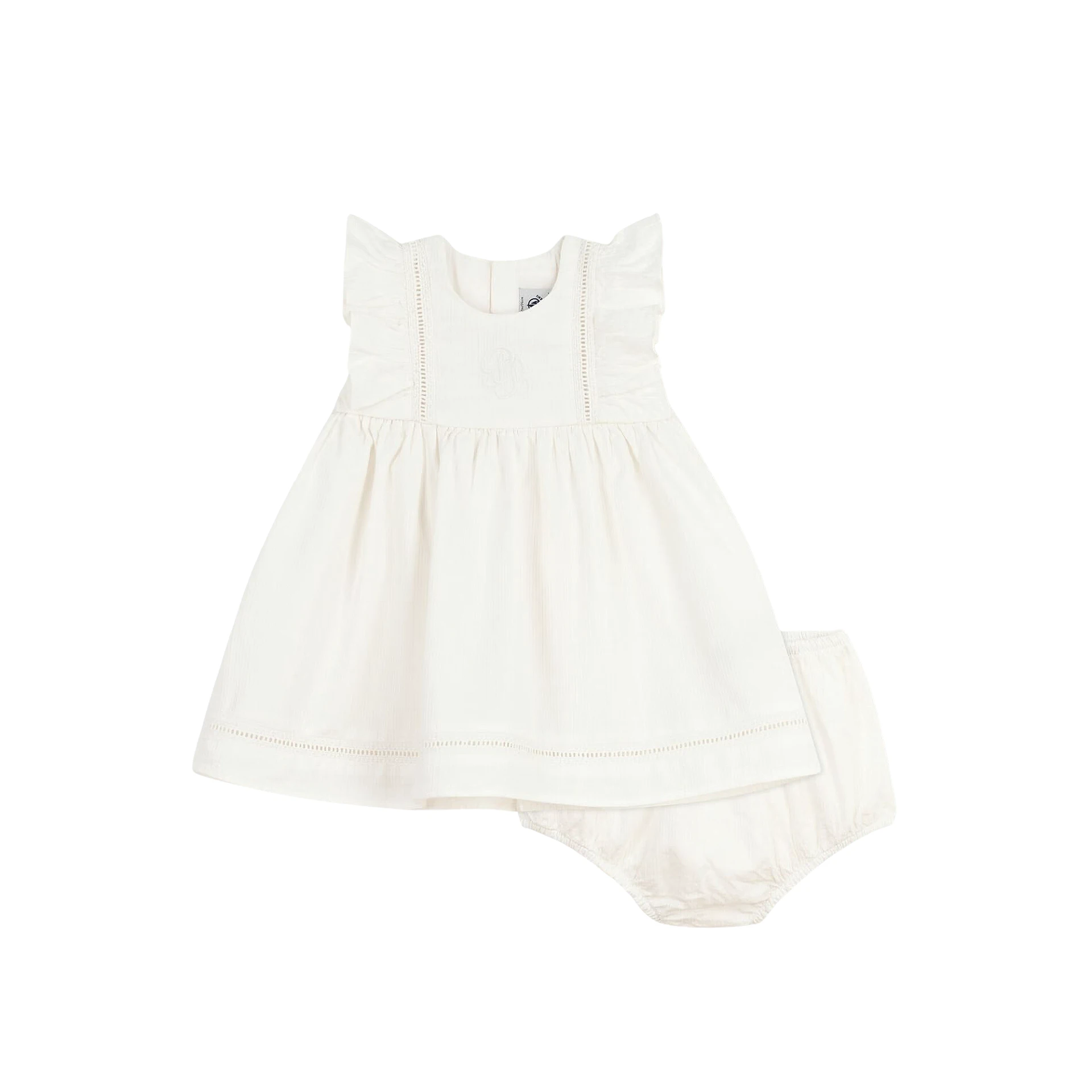 PETIT BATEAU Sleeveless Cotton Baby Dress, Plain And Embroidered, With Matching Bloomers