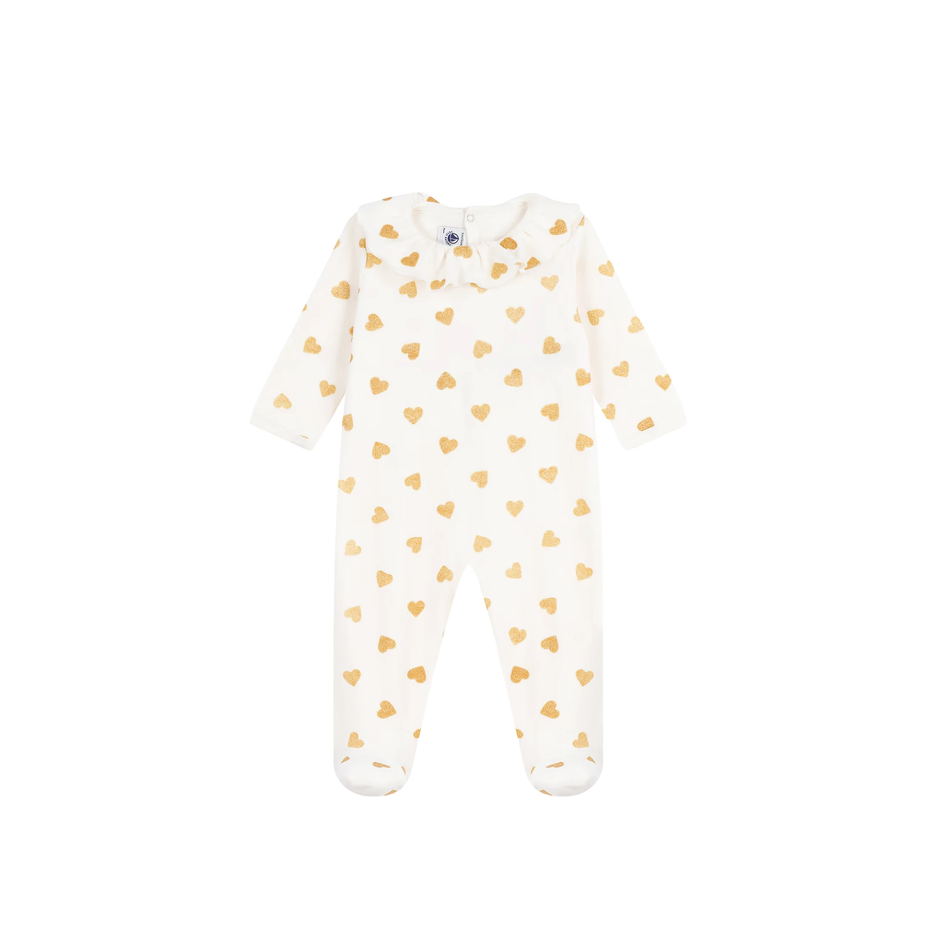 PETIT BATEAU Golden Heart Printed Velour Pyjama Suit With A Back Opening