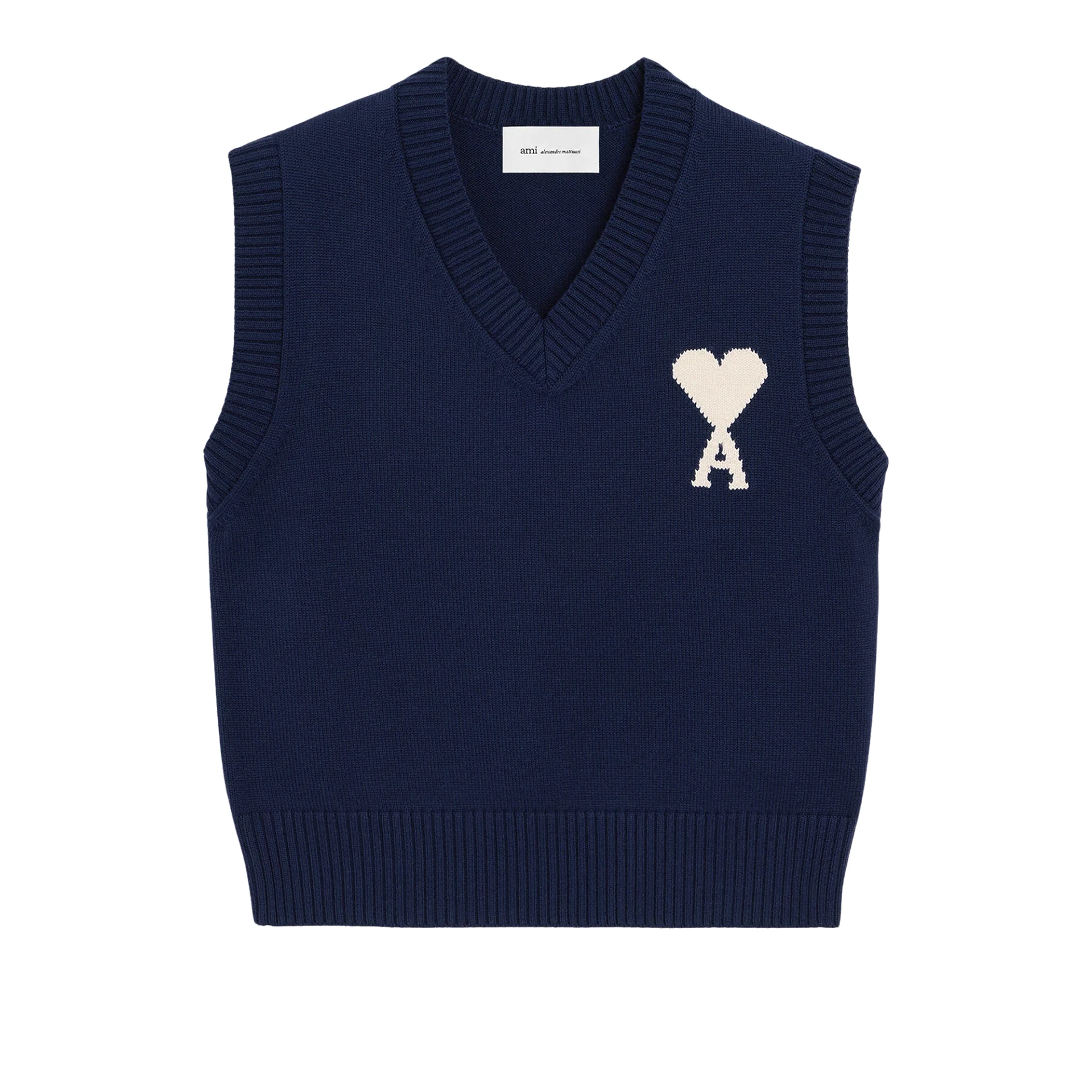 AMI PARIS Big Off White Ami De Coeur Sleeveless Sweater Wool Cotton Knit