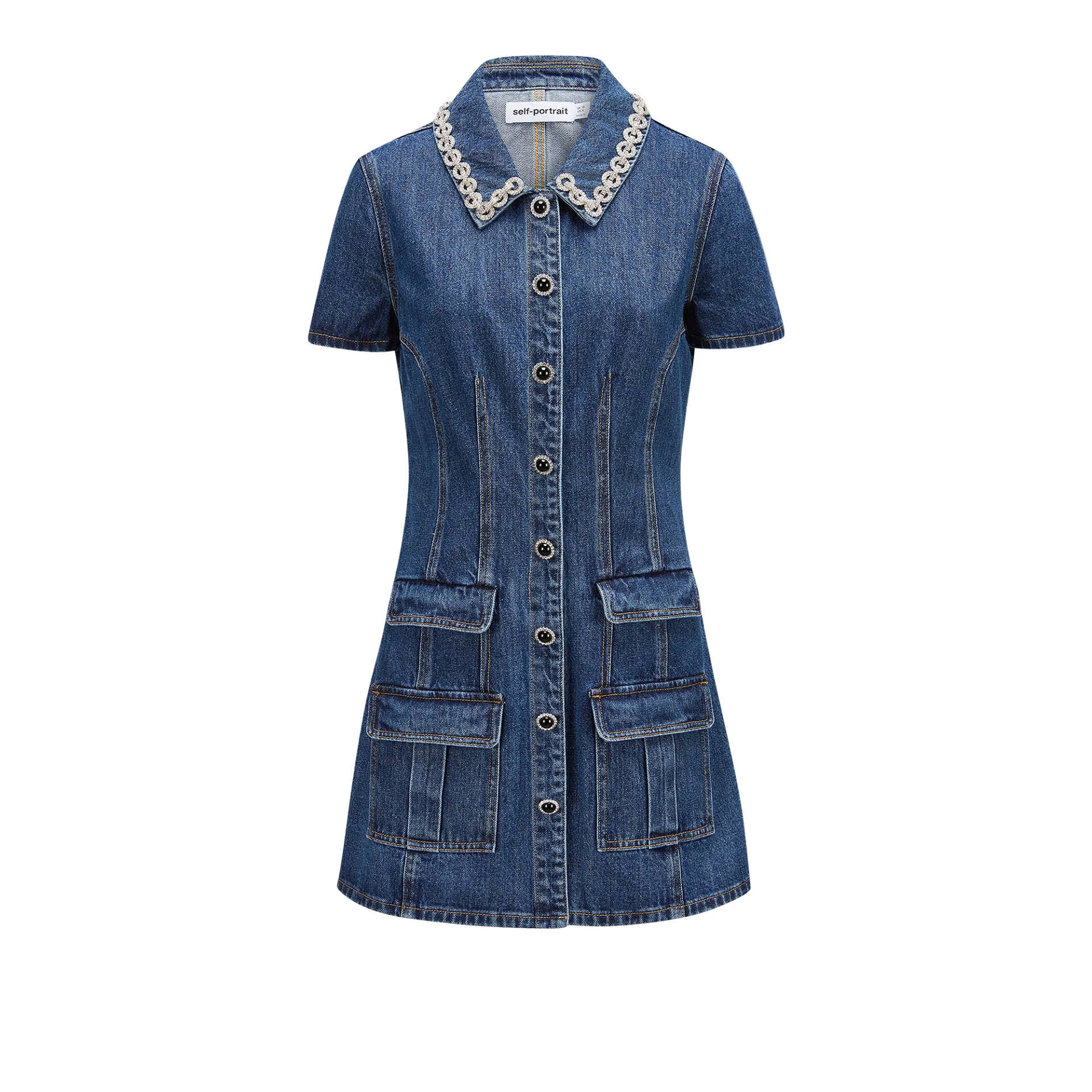 SELF-PORTRAIT Crystal Trim Collared Mini Dress