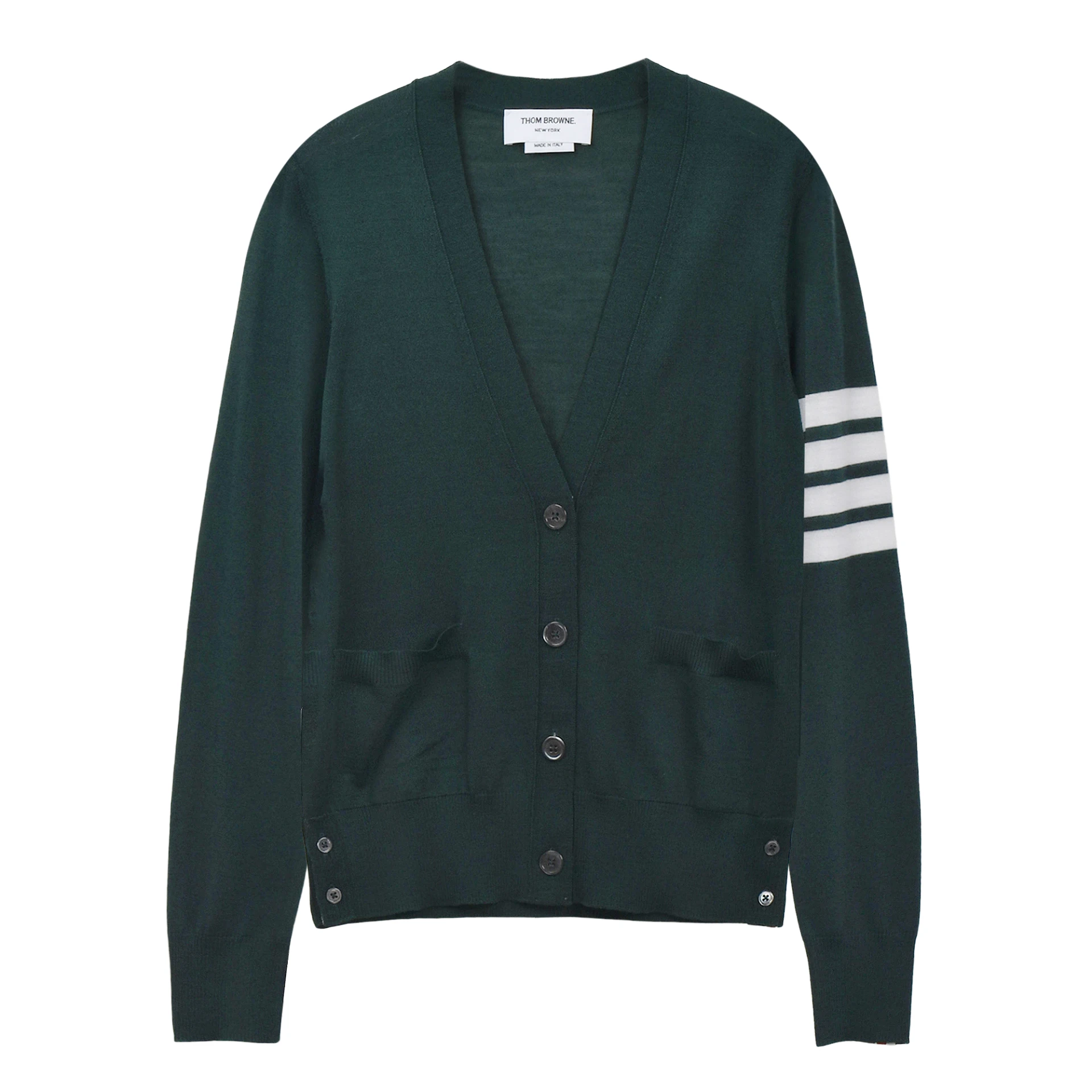 THOM BROWNE 4-bar V-neck Cardigan Merino Wool Relaxed Fit