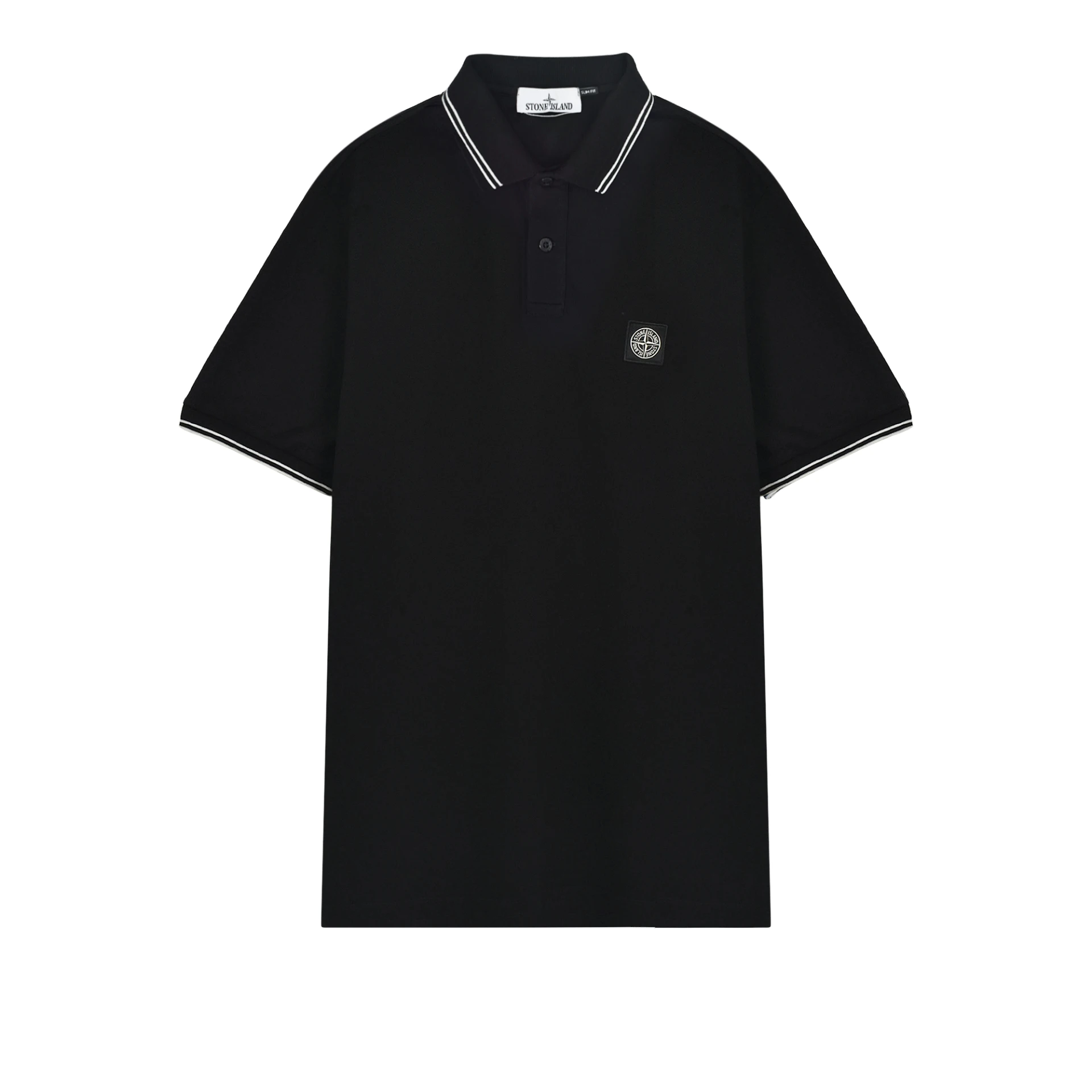 STONE ISLAND Logo Patch Stripe Collar Polo Shirt