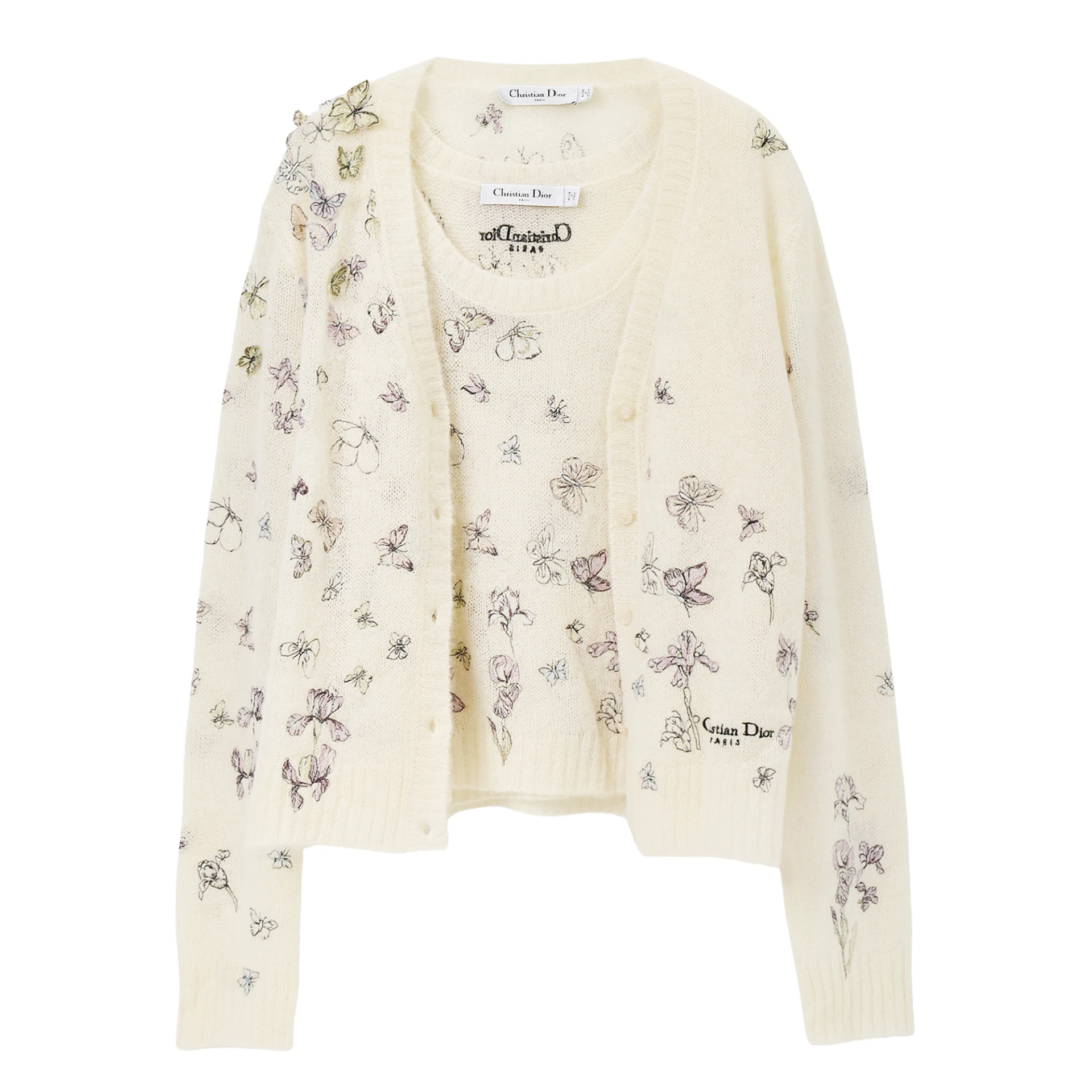 CHRISTIAN DIOR Embroidered Twinset With Multicolor Butterflies And Iris Motif