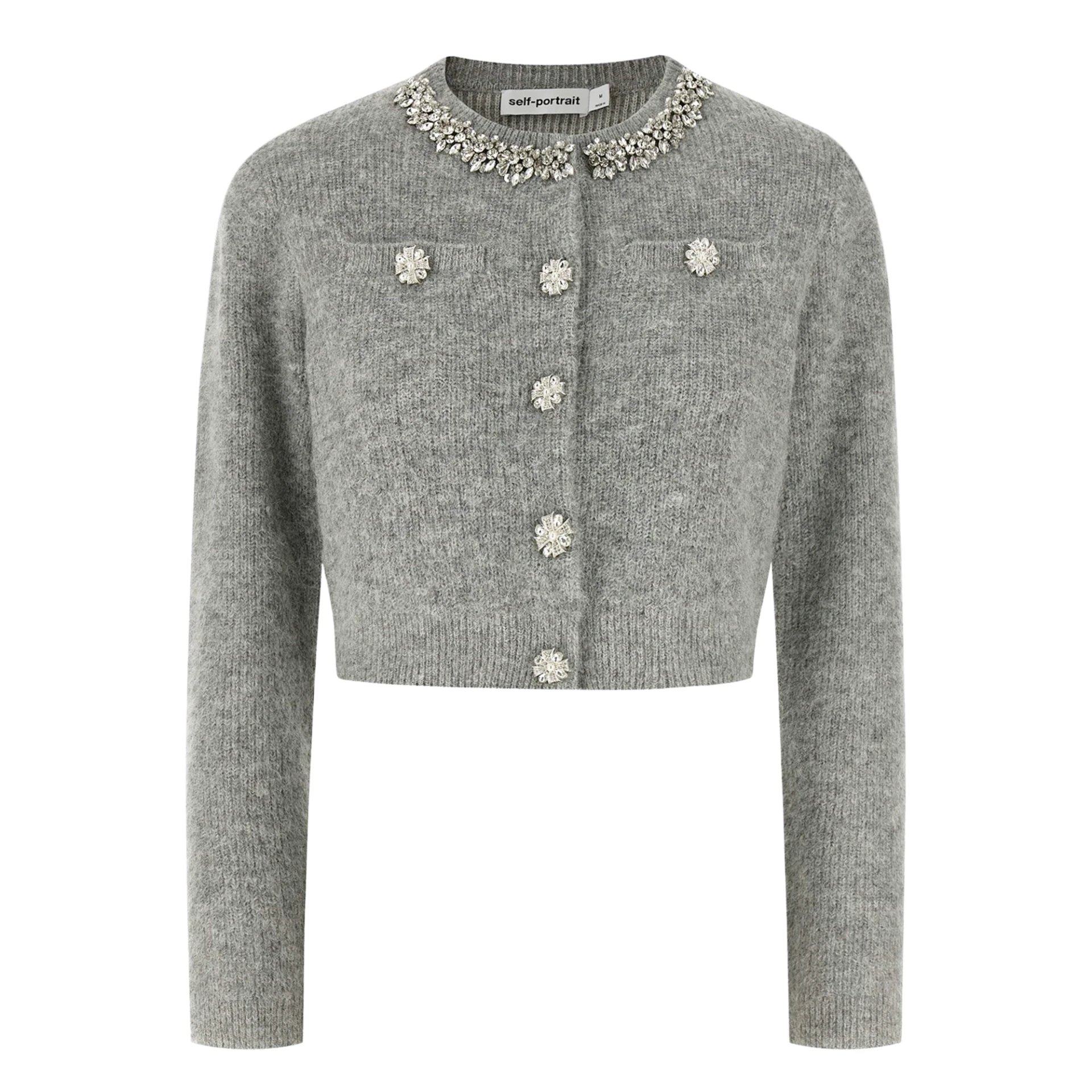 SELF-PORTRAIT Fluffy Crystal Trim Cardigan