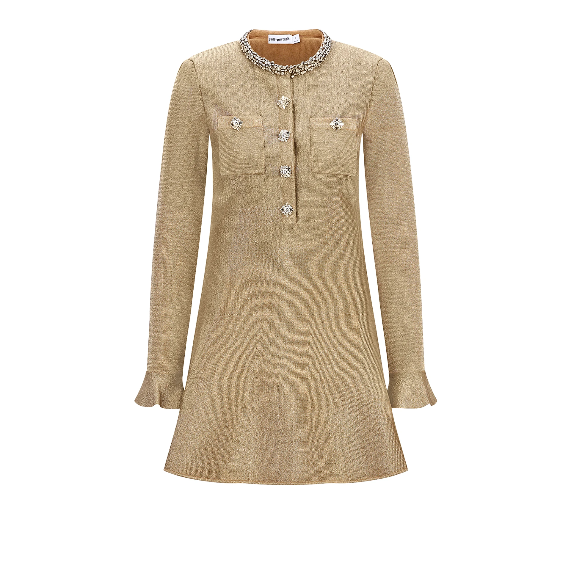 SELF-PORTRAIT Crystal Trim Knit Mini Dress