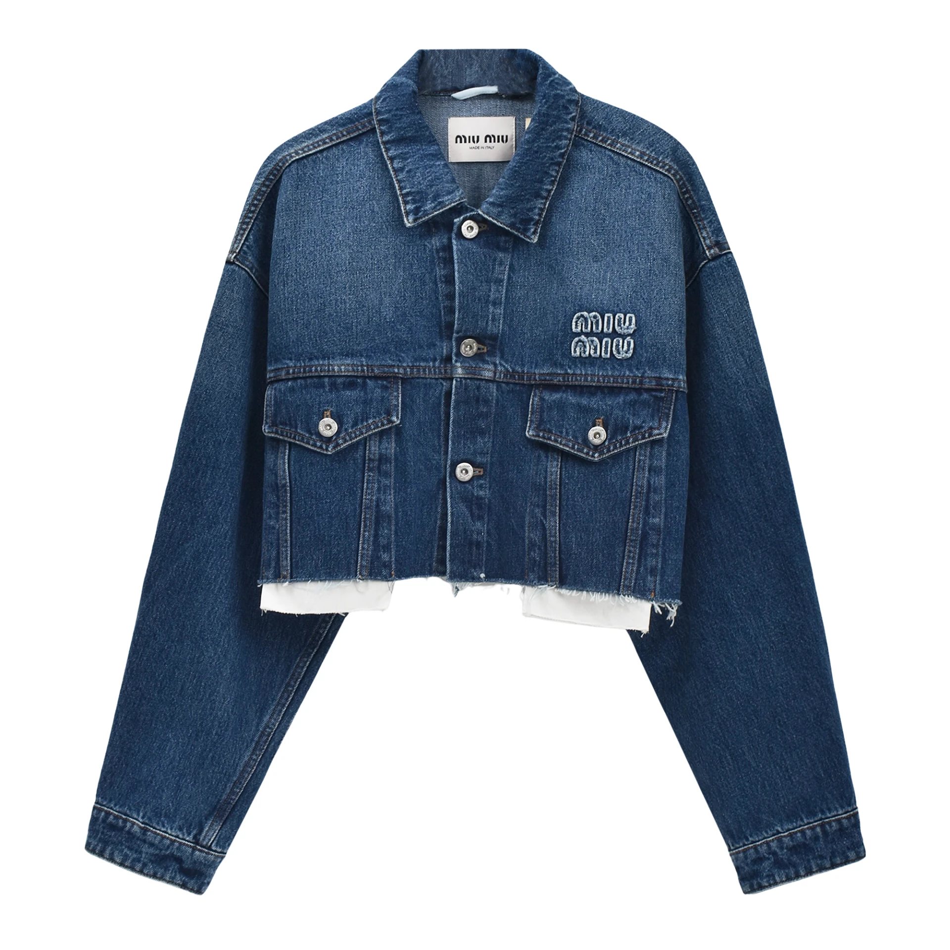 MIU MIU Embroidered Logo Blouson Jacket Denim