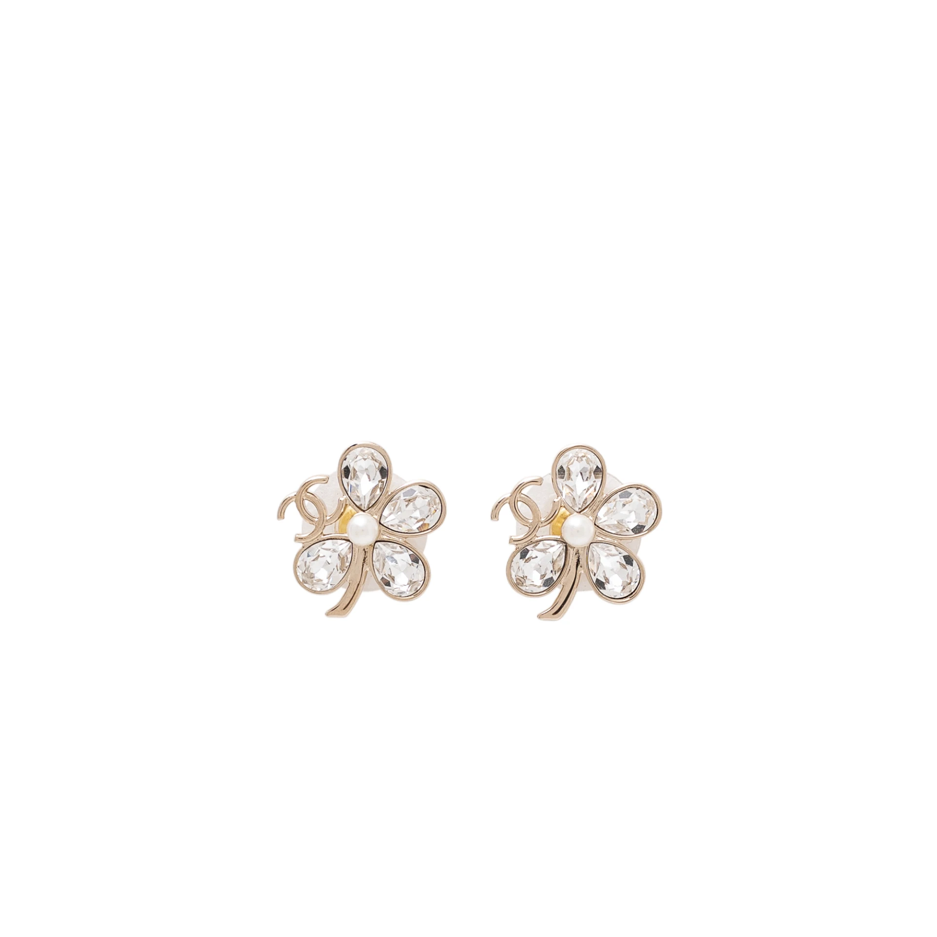 CHANEL CC Four Leaf Clover Stud Earrings