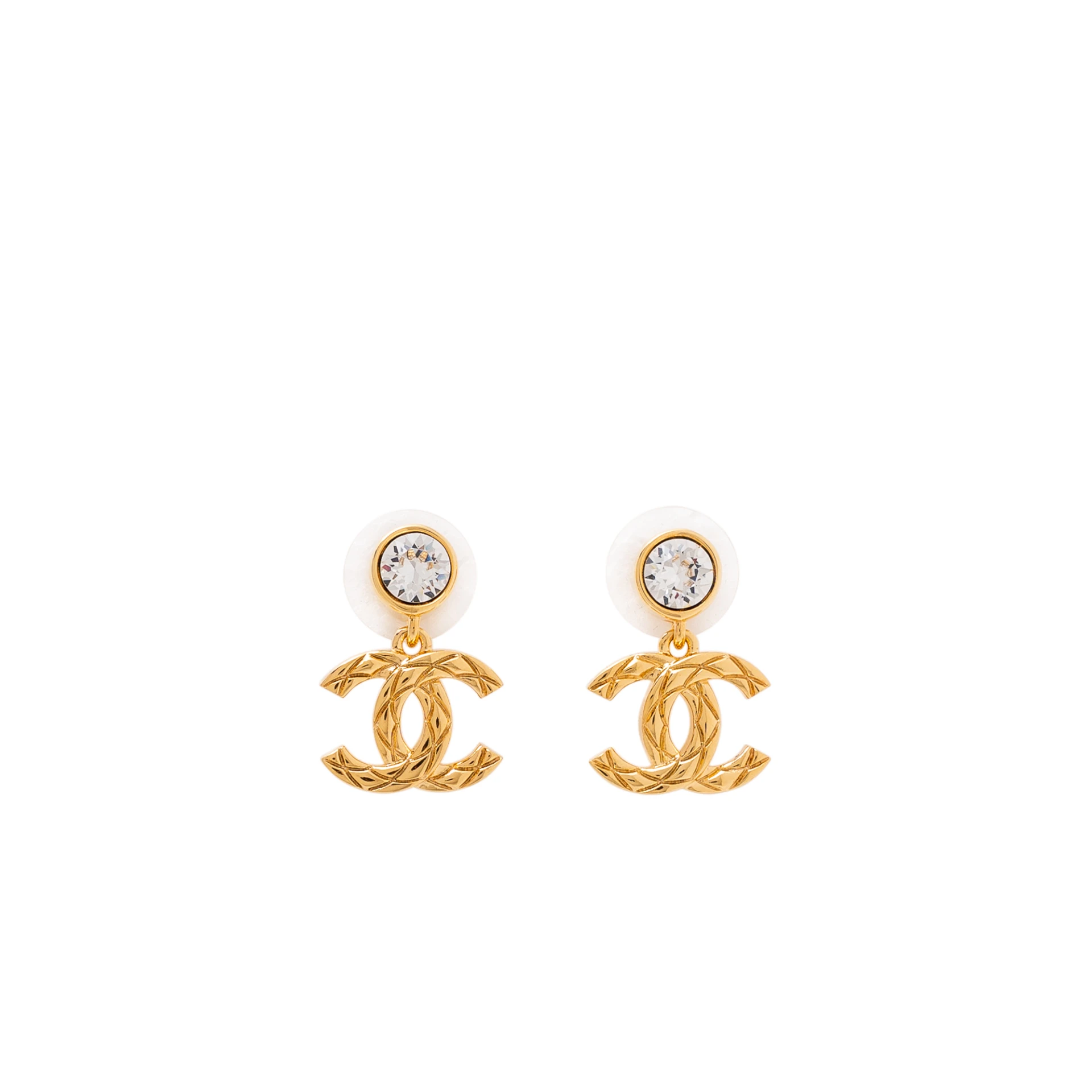 CHANEL Pendant Embossed CC Earrings With Crystal