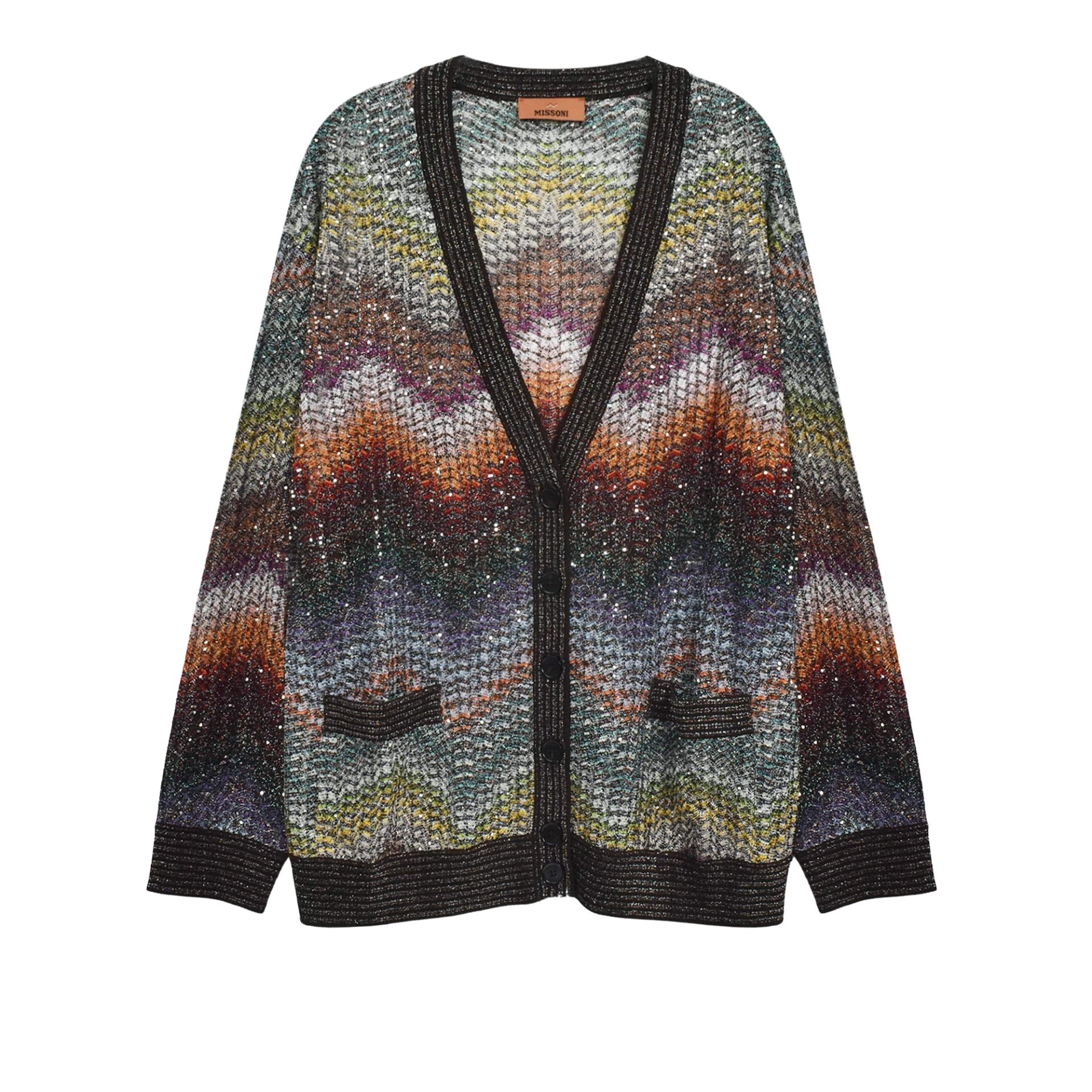 MISSONI Sequins Greek Style Zigzag Knit Cardigan