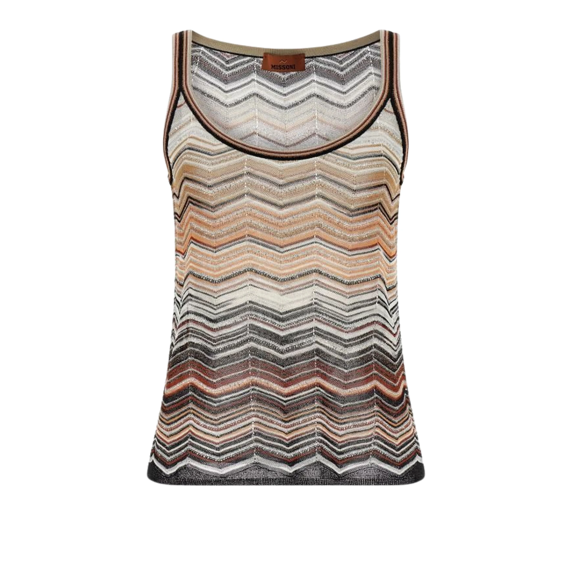 MISSONI Sequins Sleeveless Crewneck Tshirt Chevron Lame Viscose