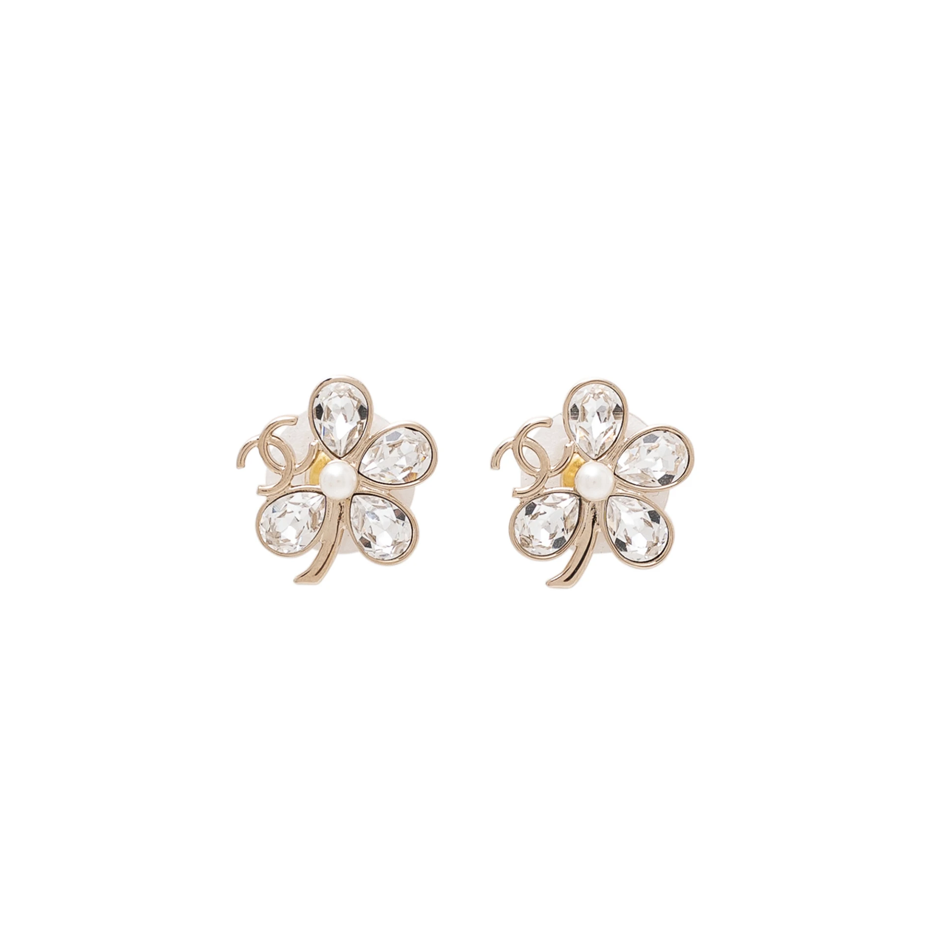 CHANEL CC Four Leaf Clover Stud Earrings