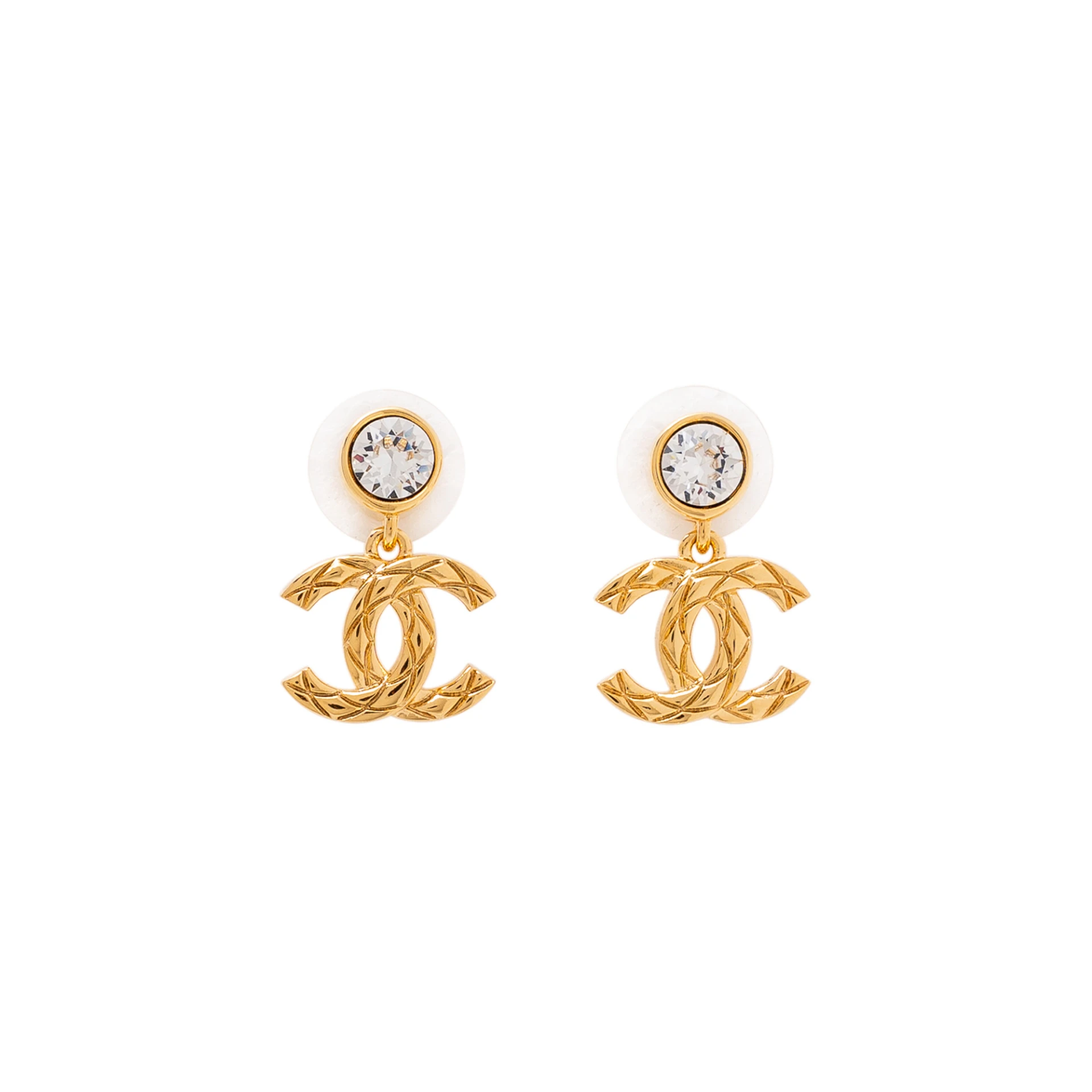 CHANEL Pendant Embossed CC Earrings With Crystal