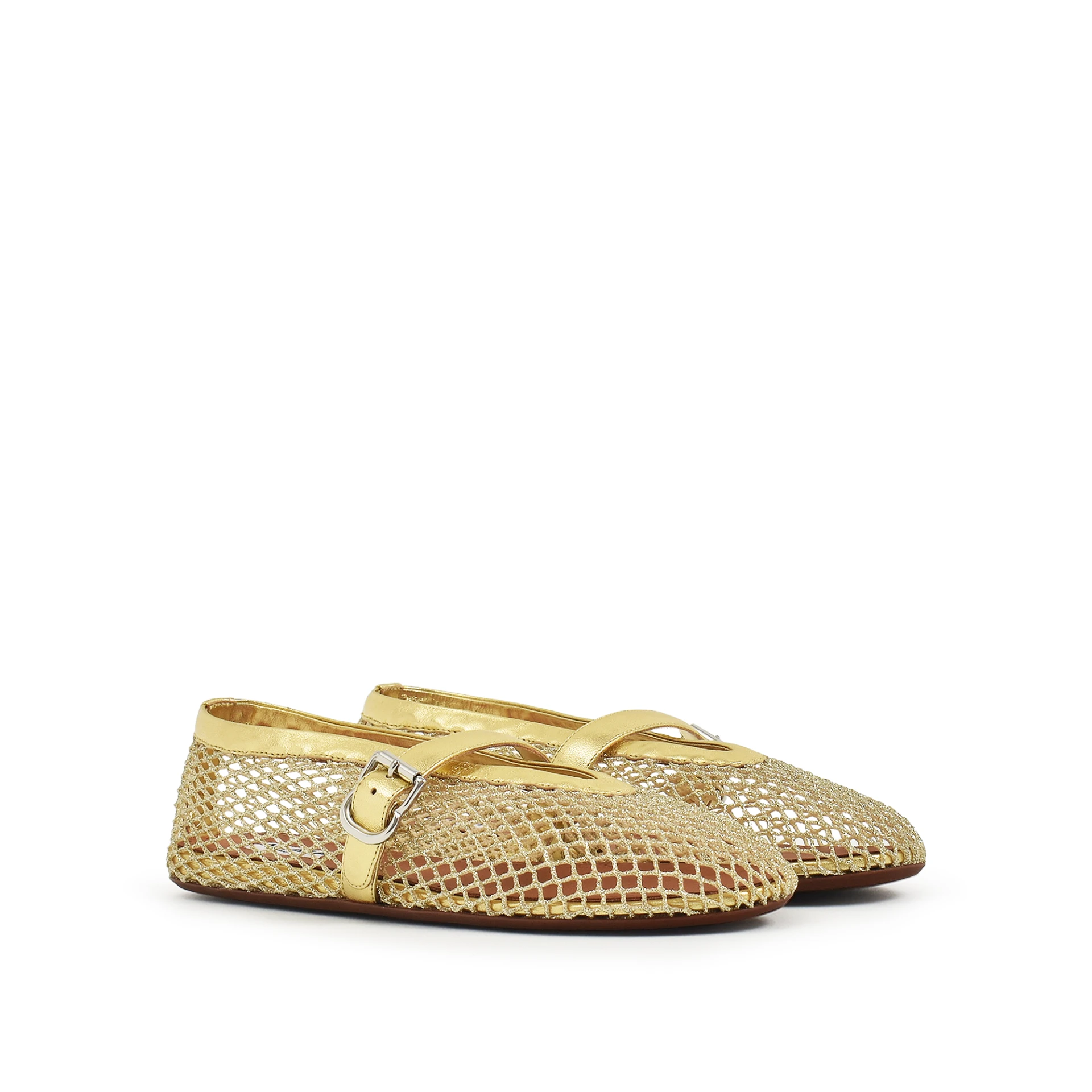 ALAIA Vienne Ballet Flats Laminated Fishnet