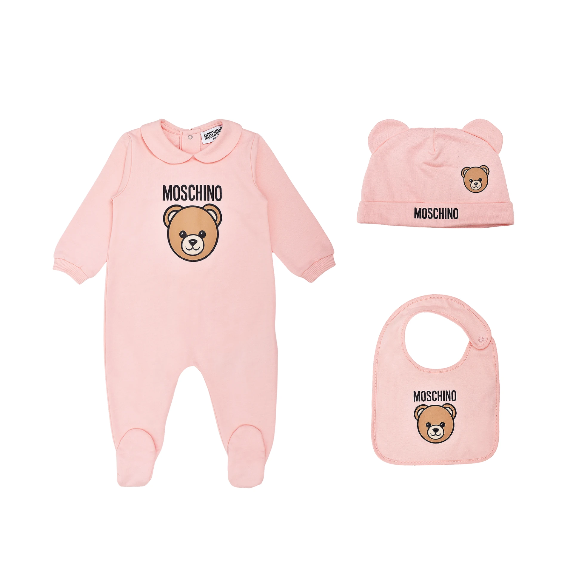 MOSCHINO Bear Logo Print Peter Pan Collar Babygrow Set