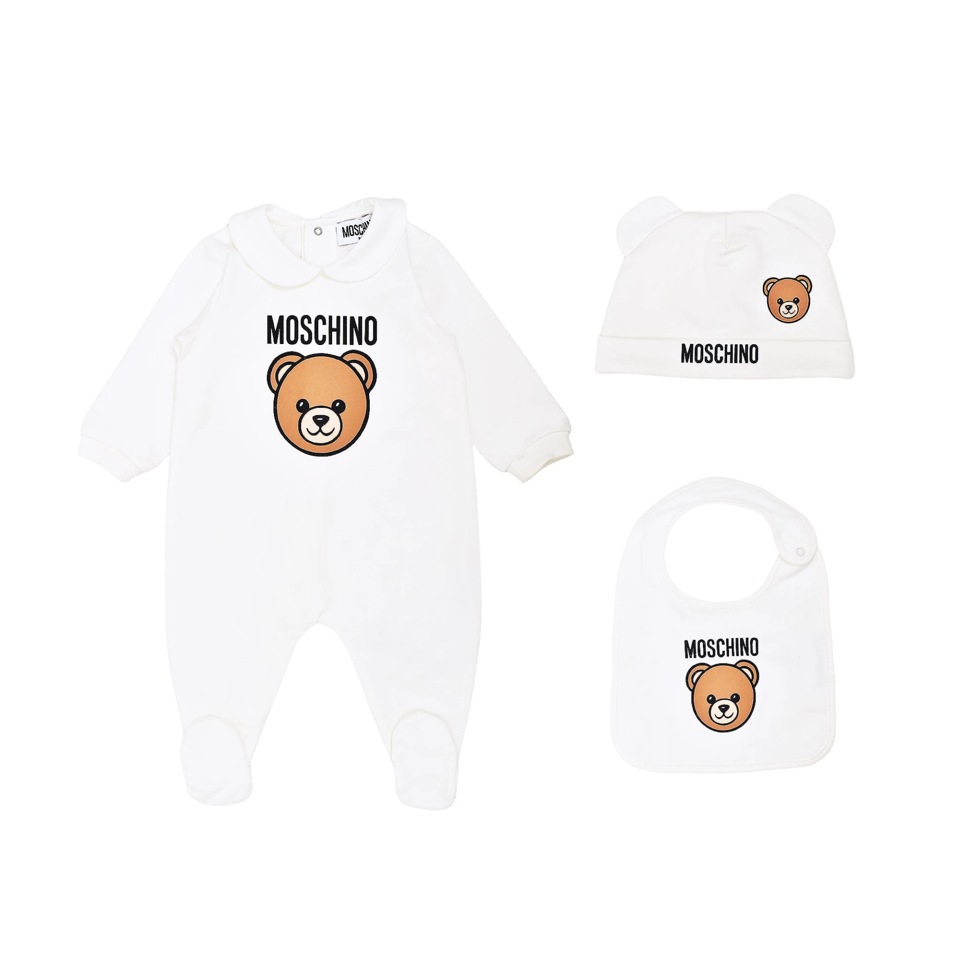 MOSCHINO Bear Logo Print Peter Pan Collar Babygrow Set