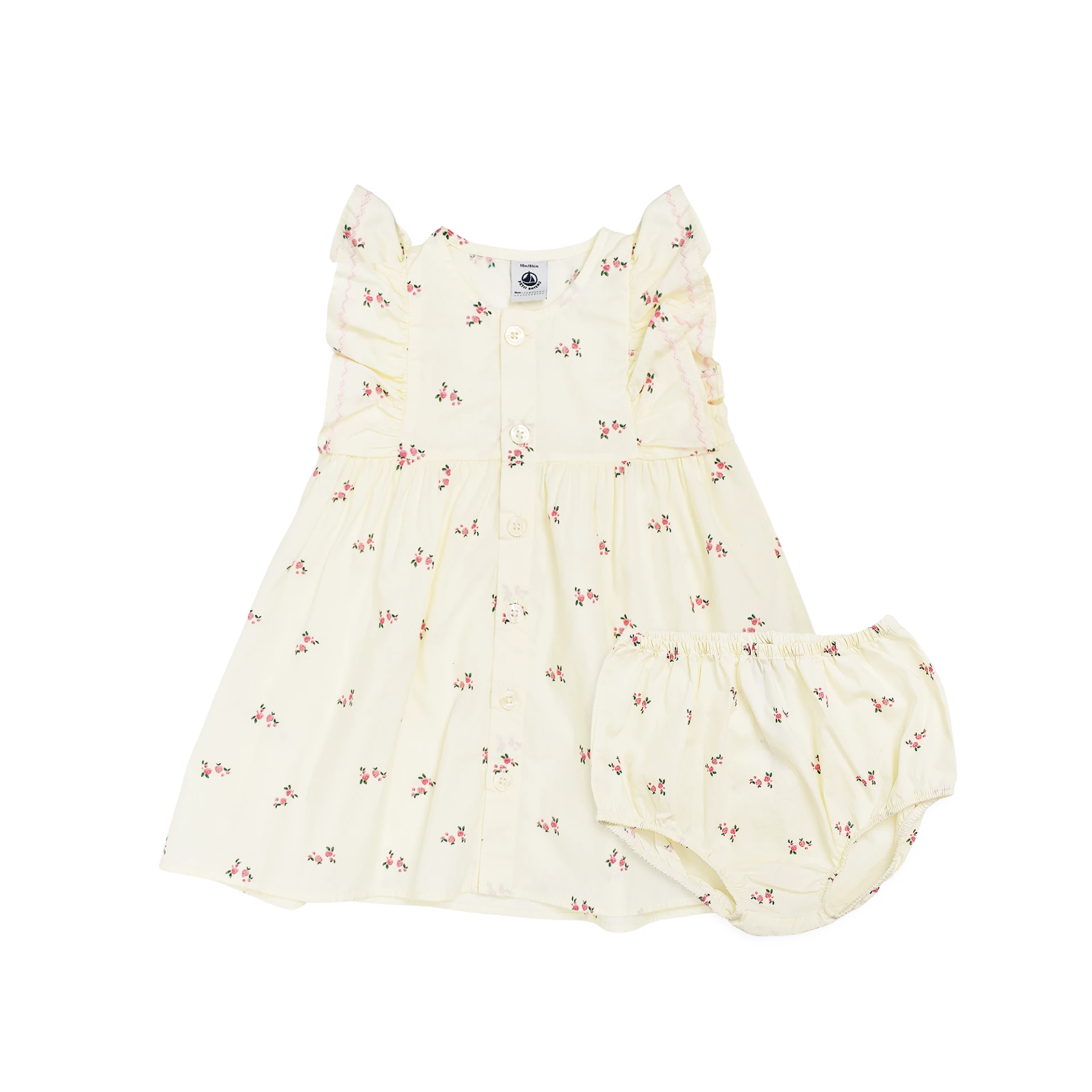 PETIT BATEAU Baby Dress With Bloomers, Printed With Flowers