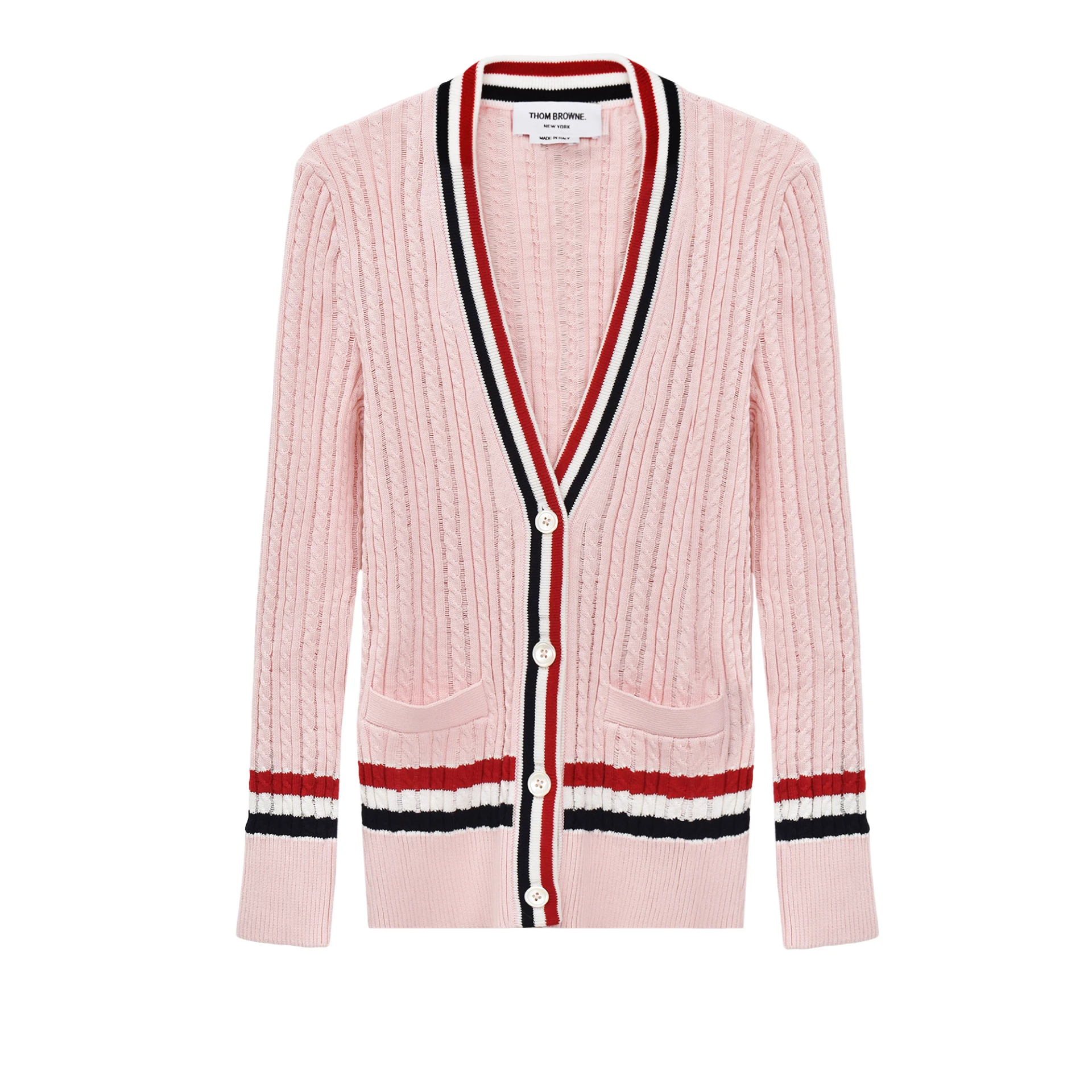THOM BROWNE Rwb Stripe Baby Ladder Cable Elongated Cardigan