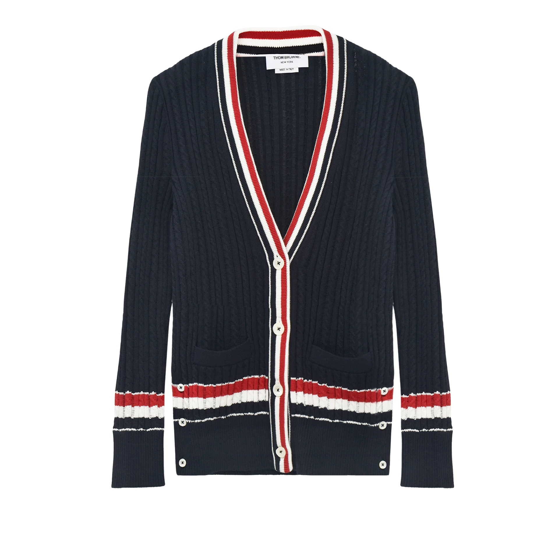 THOM BROWNE Rwb Stripe Baby Ladder Cable Elongated Cardigan
