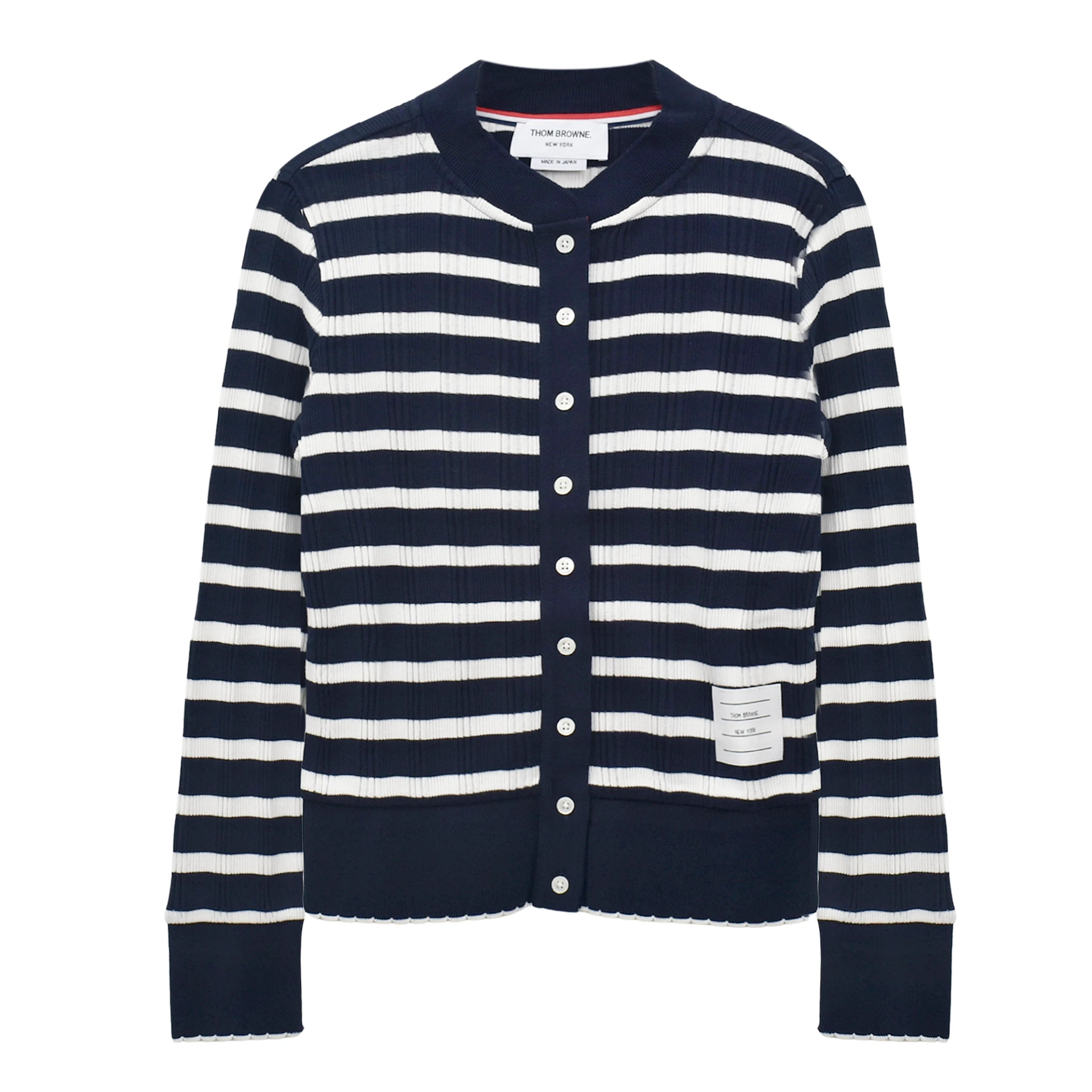 THOM BROWNE Striped Rib Scallop Edge Cardigan