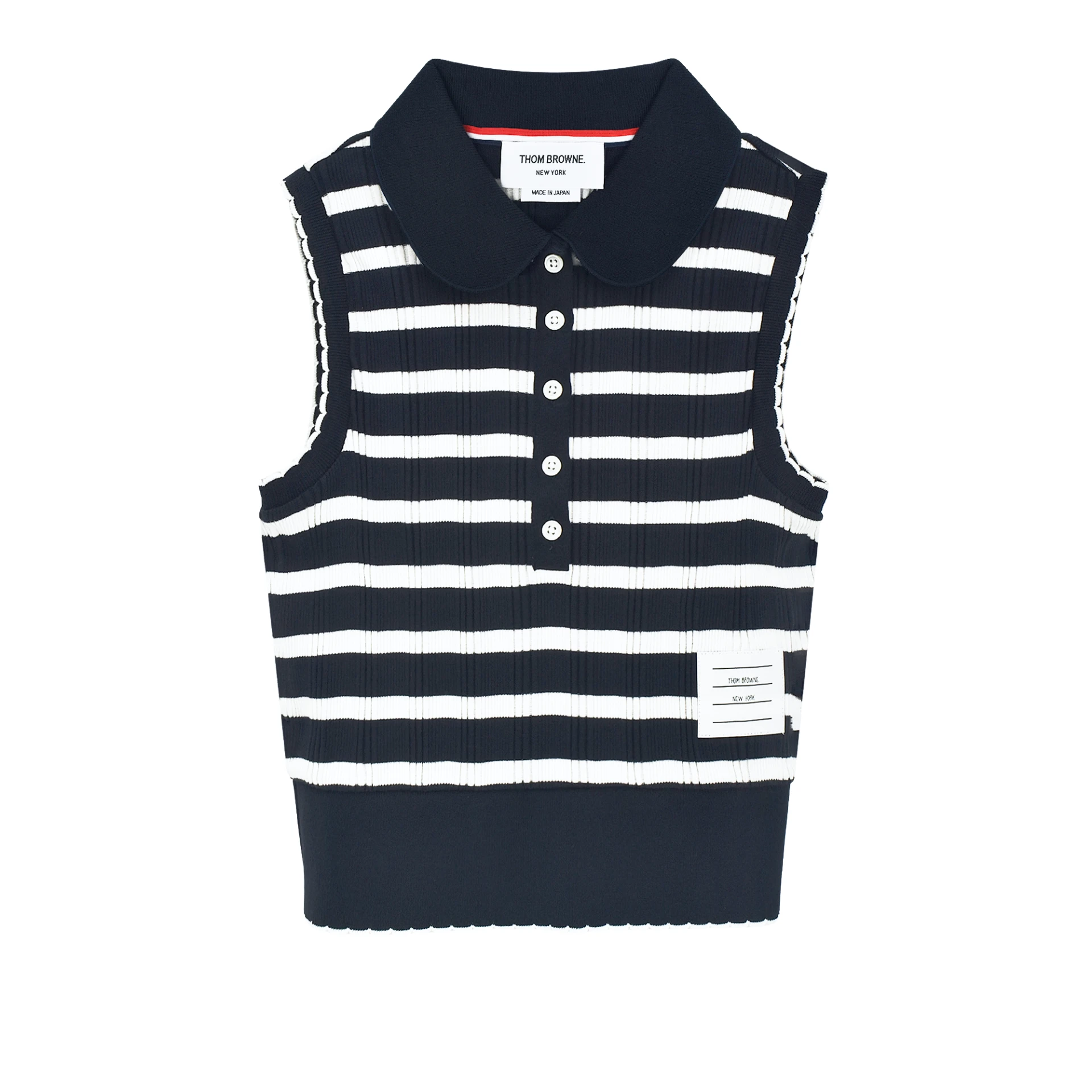 THOM BROWNE Striped Scallop Edge Sleeveless Polo Shirt