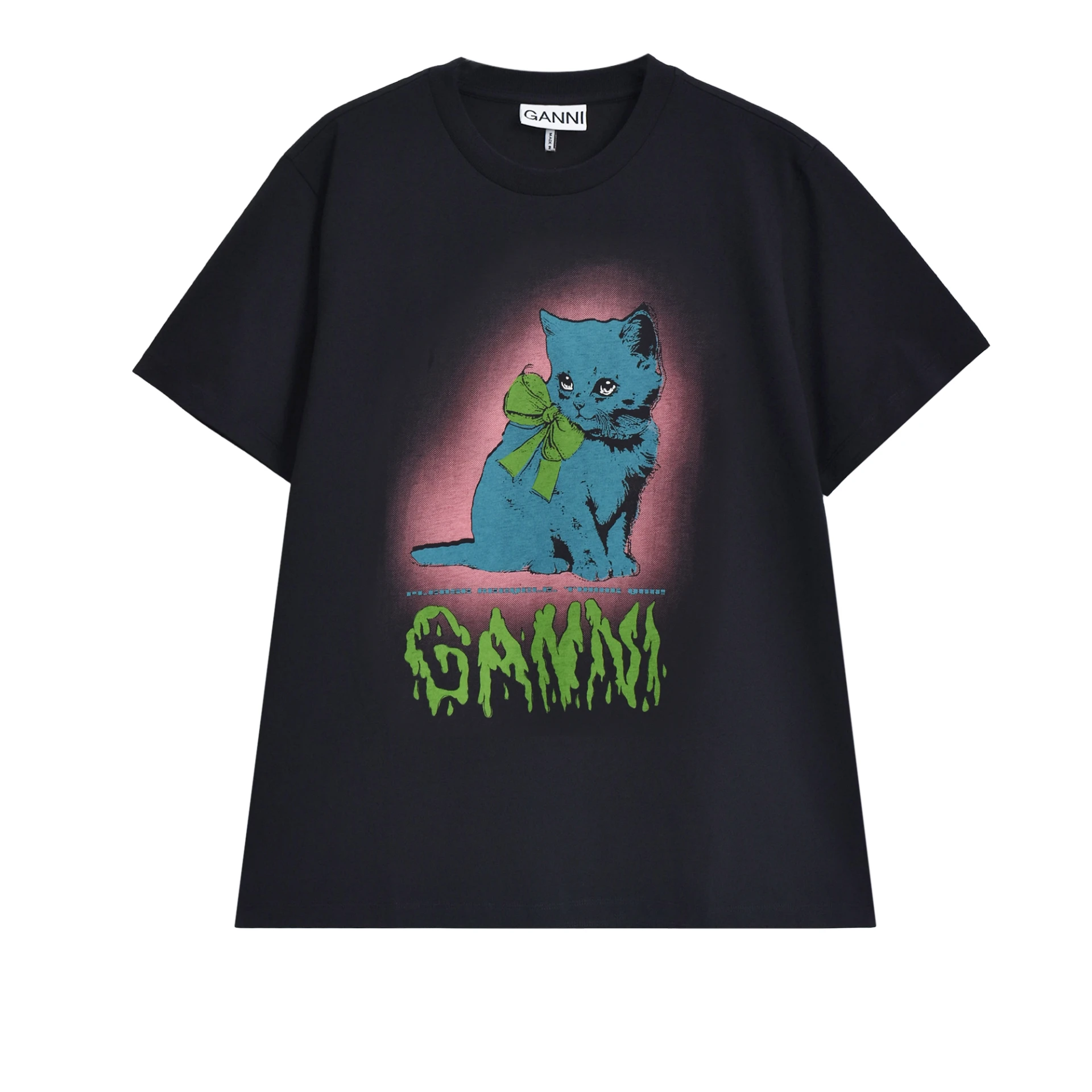 GANNI Kitten Graphic Logo Print Tshirt