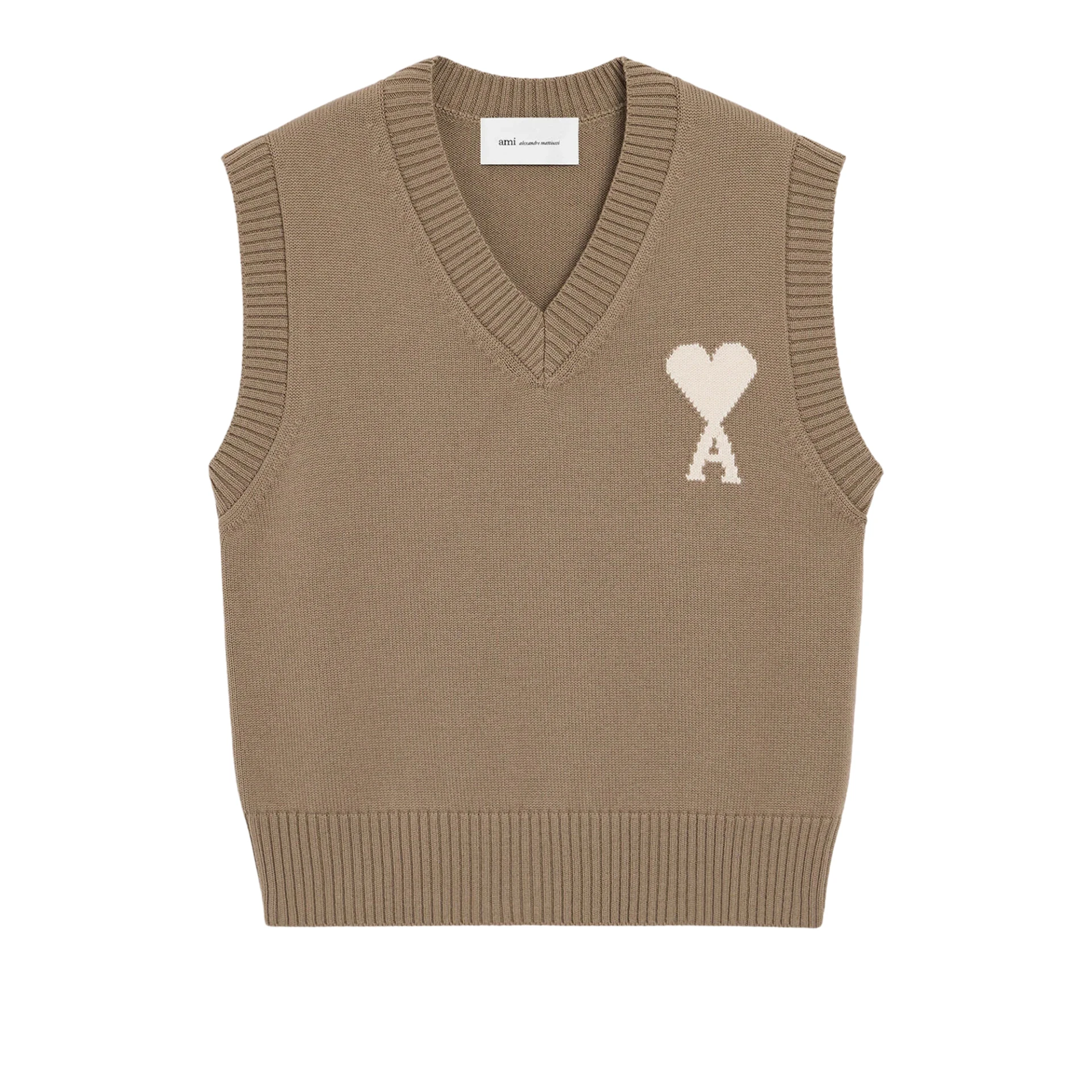 AMI PARIS Big Off White Ami De Coeur Sleeveless Sweater Wool Cotton Knit