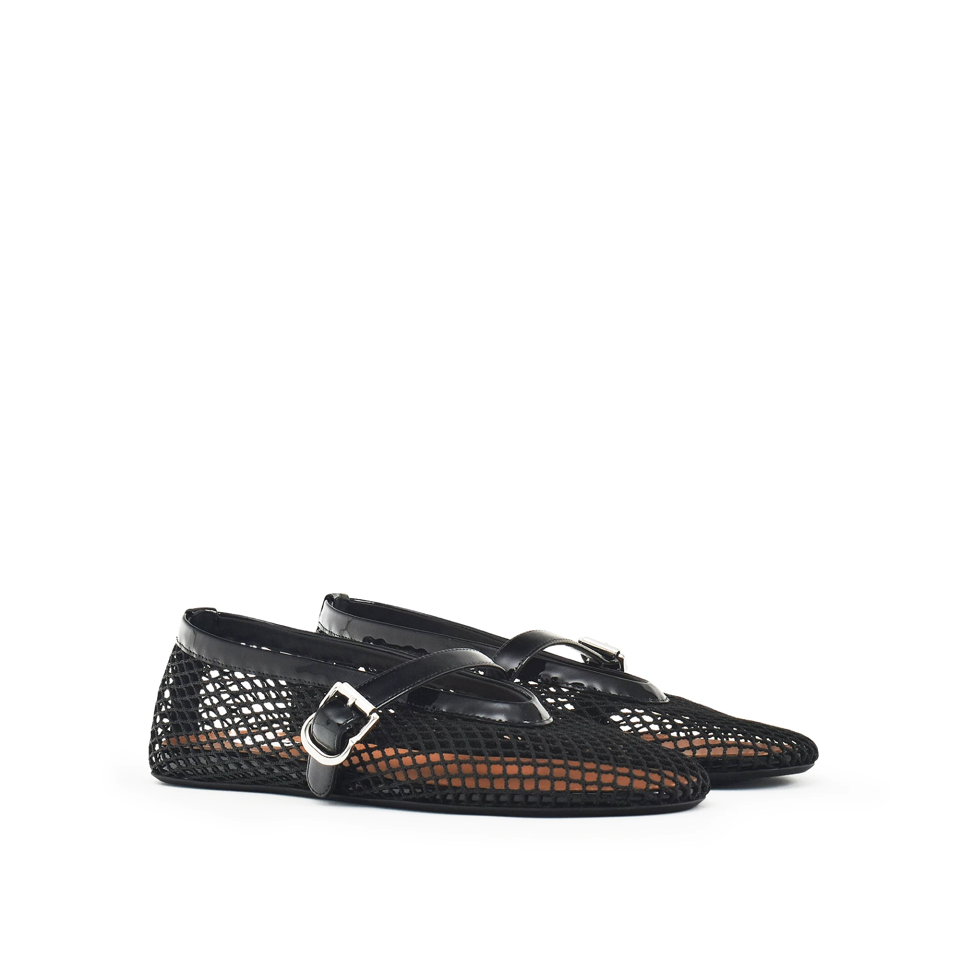 ALAIA Ballet Flats In Fishnet Textile And Patent Leather