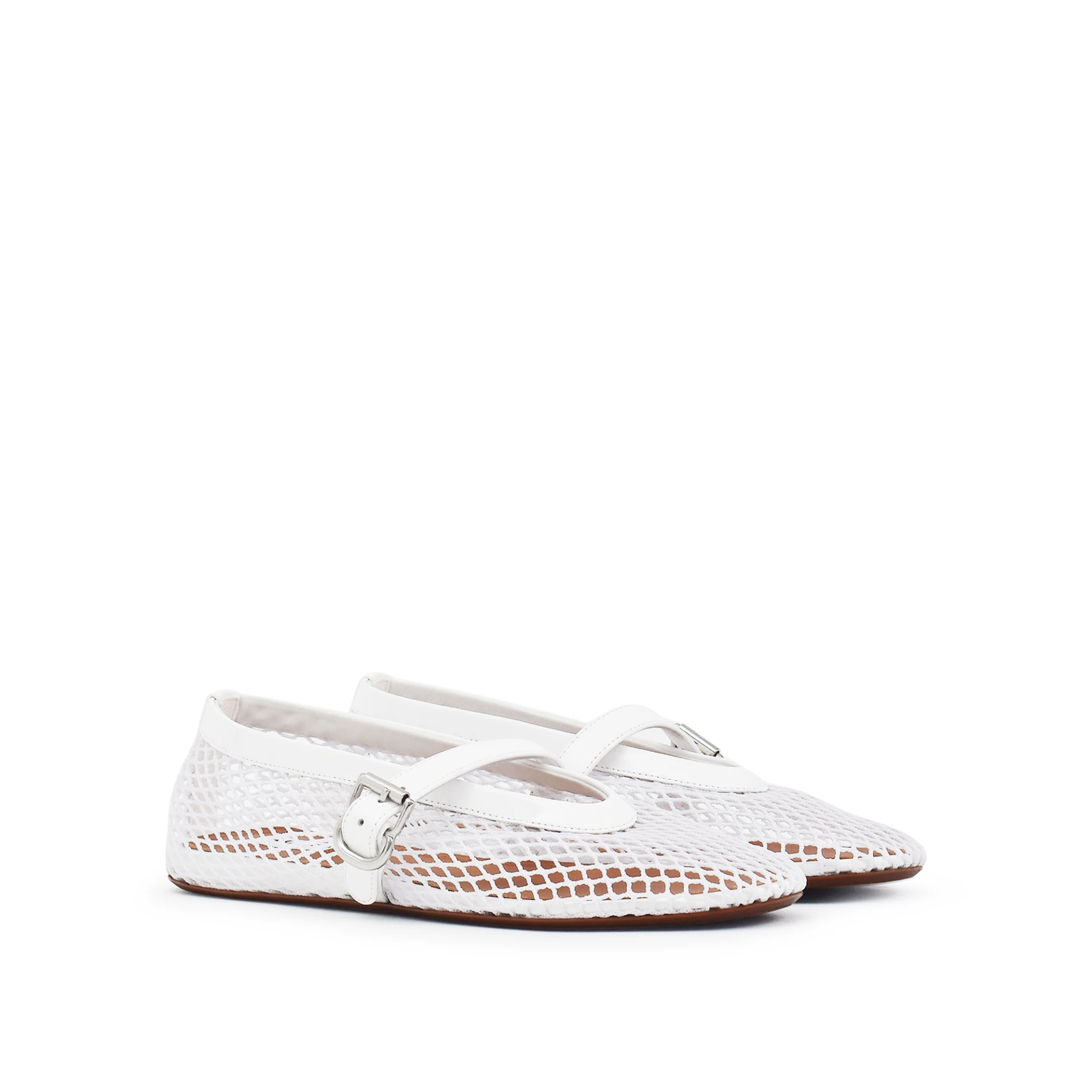 ALAIA Ballet Flats In Fishnet Textile And Patent Leather