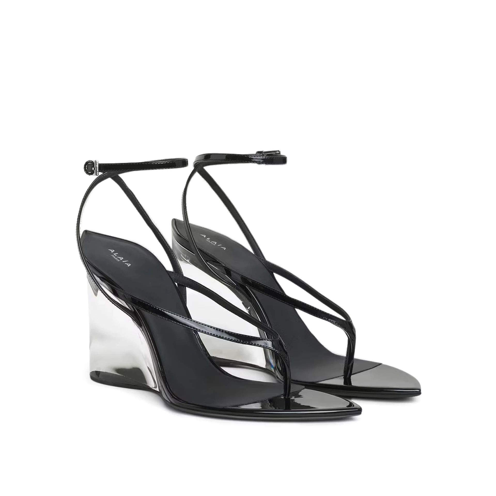 ALAIA Invisible 90Mm Thong Sandals Patent Leather