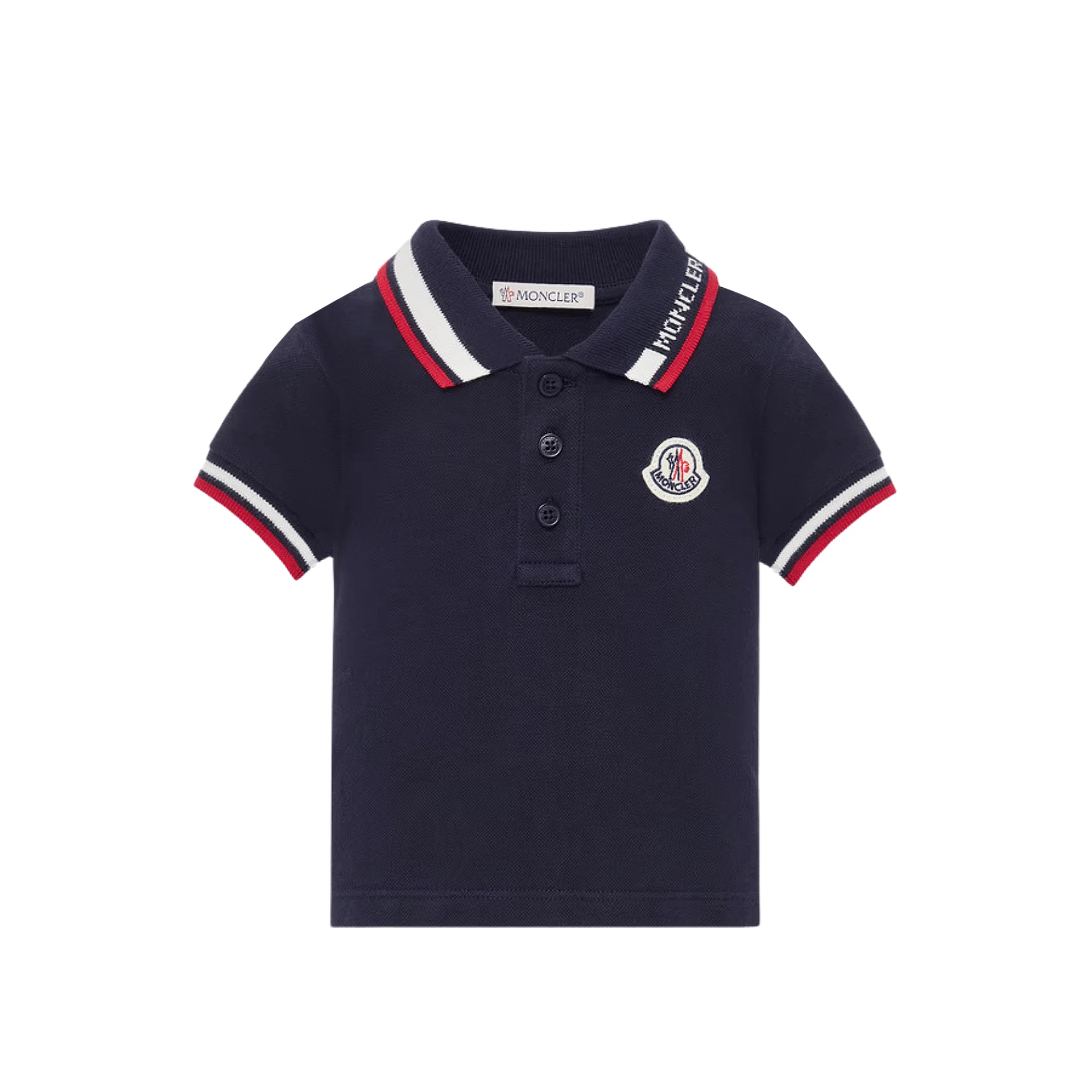 MONCLER Tricolor Trimmed Logo Print On Collar Polo Shirt