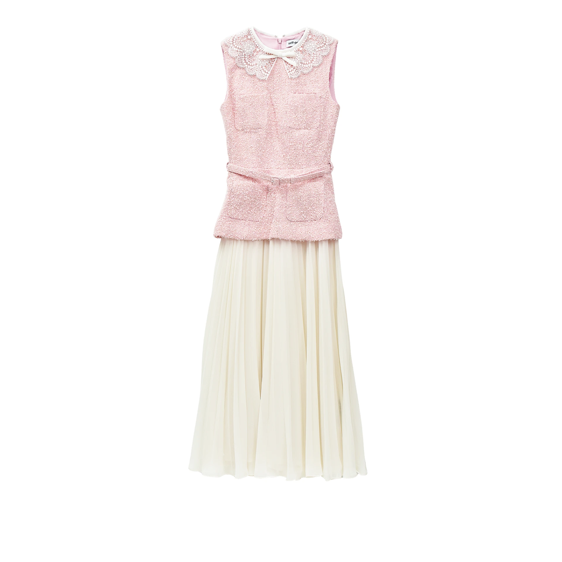 SELF-PORTRAIT Boucle Lace Collar Midi Dress