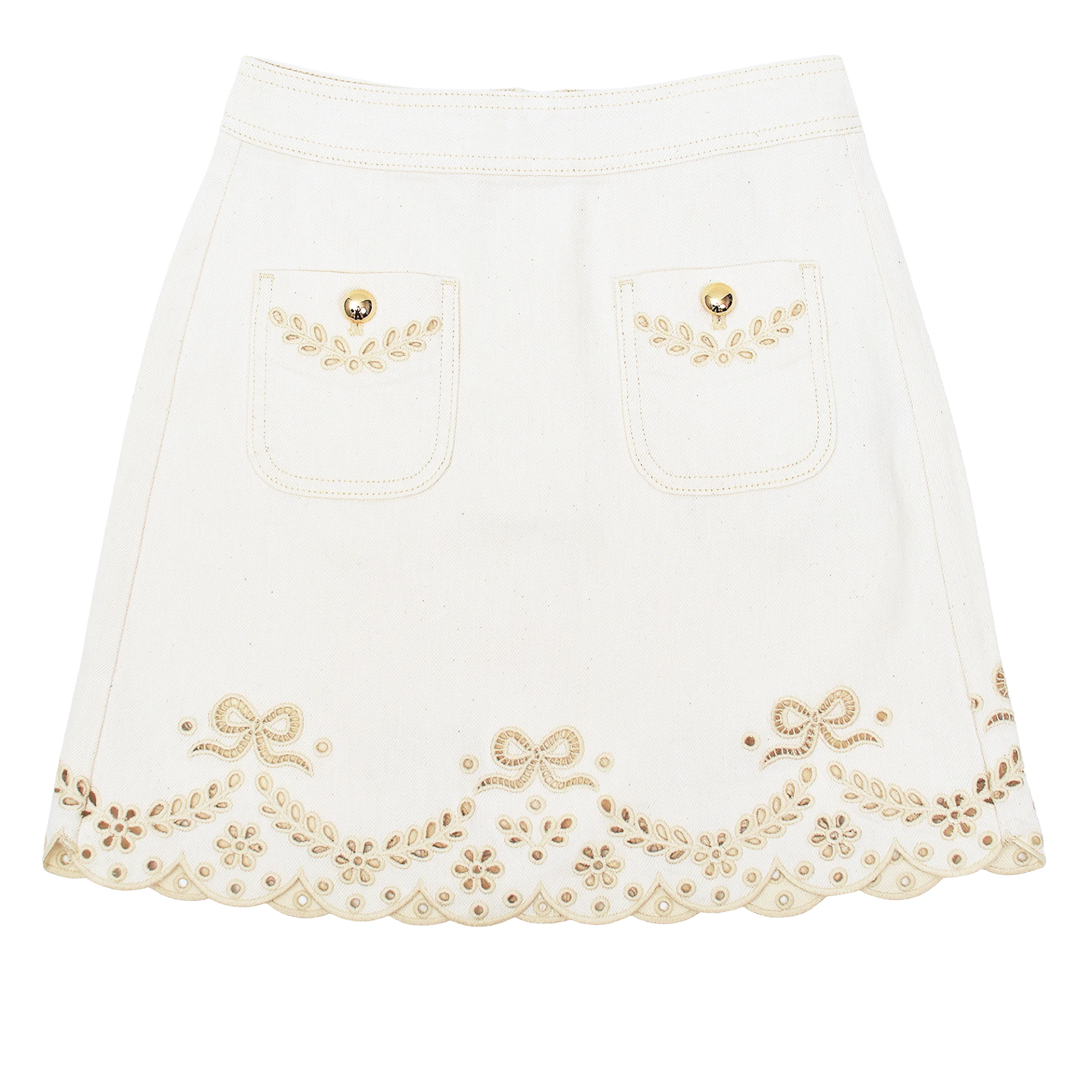 SELF-PORTRAIT Broderie Mini Skirt Denim