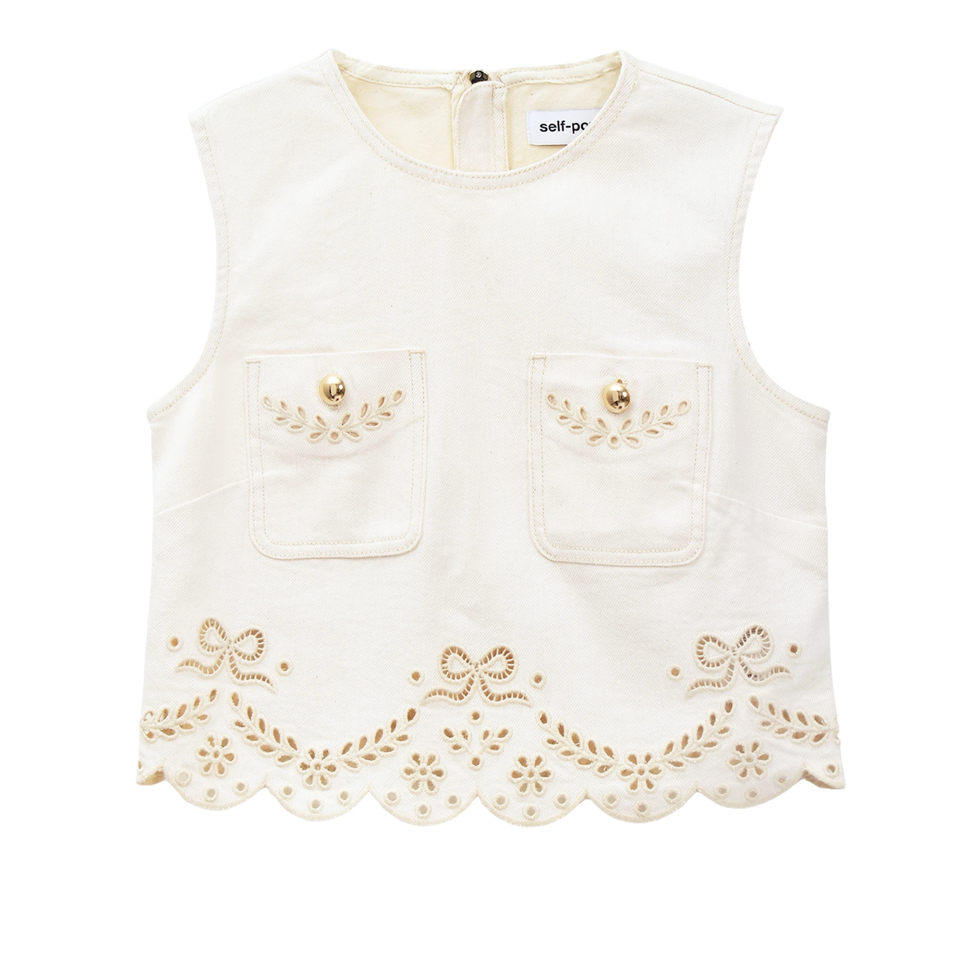 SELF-PORTRAIT Broderie Sleeveless Top Denim