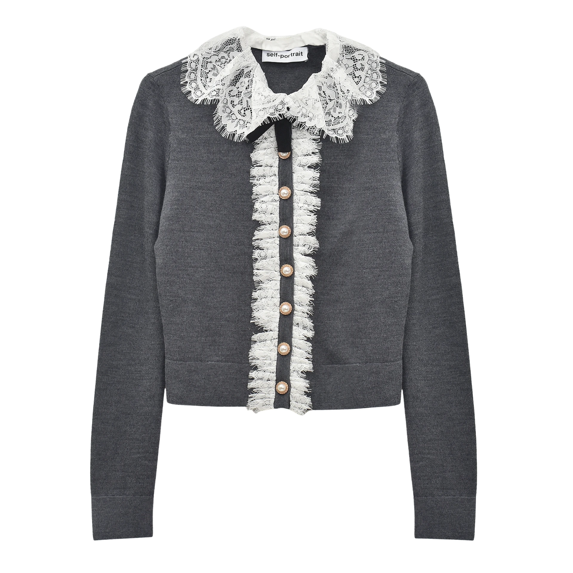 SELF-PORTRAIT Lace Collar Knit Cardigan
