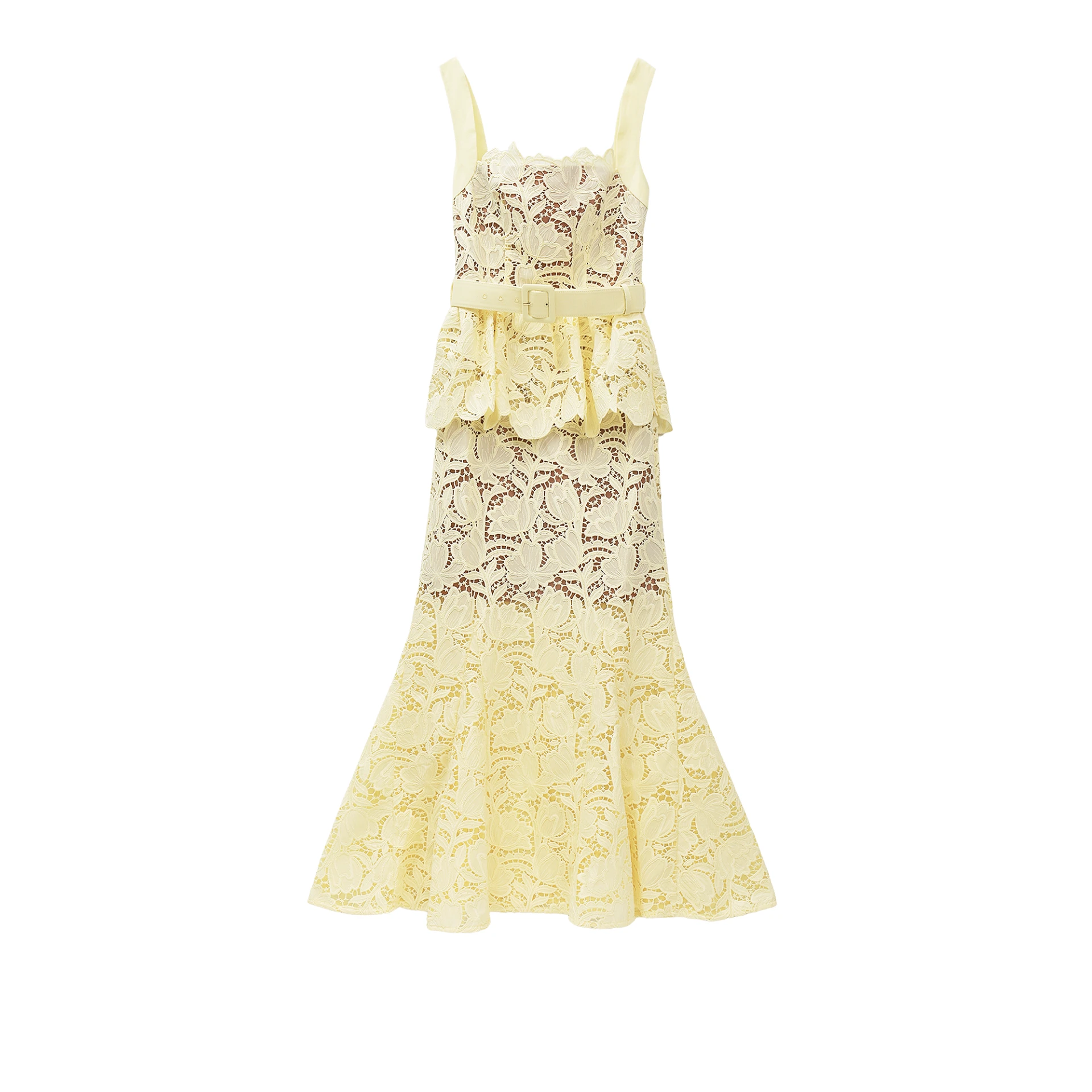 SELF-PORTRAIT Lace Peplum Midi Dress Removable Belt