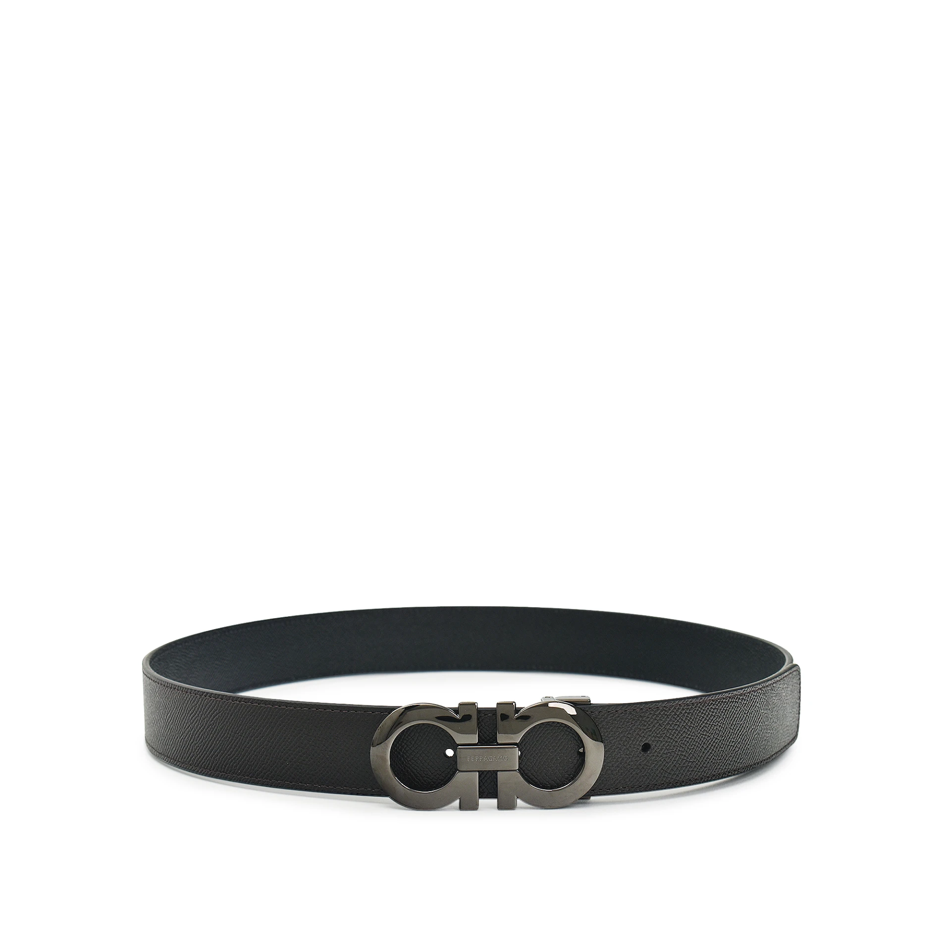 SALVATORE FERRAGAMO Reversible Gancini 35Mm Belt Brushed Ruthenium-Tone Buckle Grained Leather