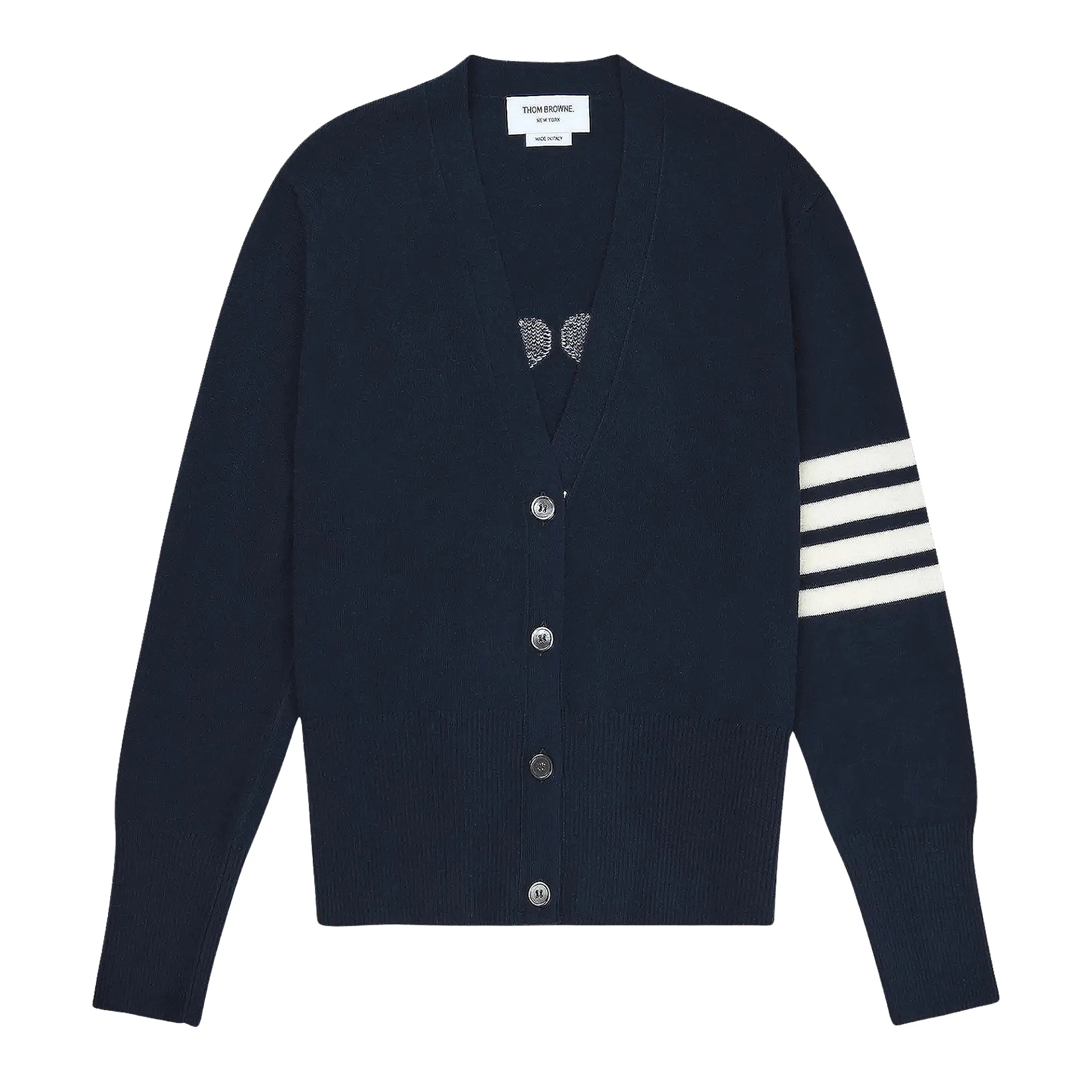 THOM BROWNE Mr. & Mrs. Gingerbread 4-Bar V-Neck Cardigan Merino Wool
