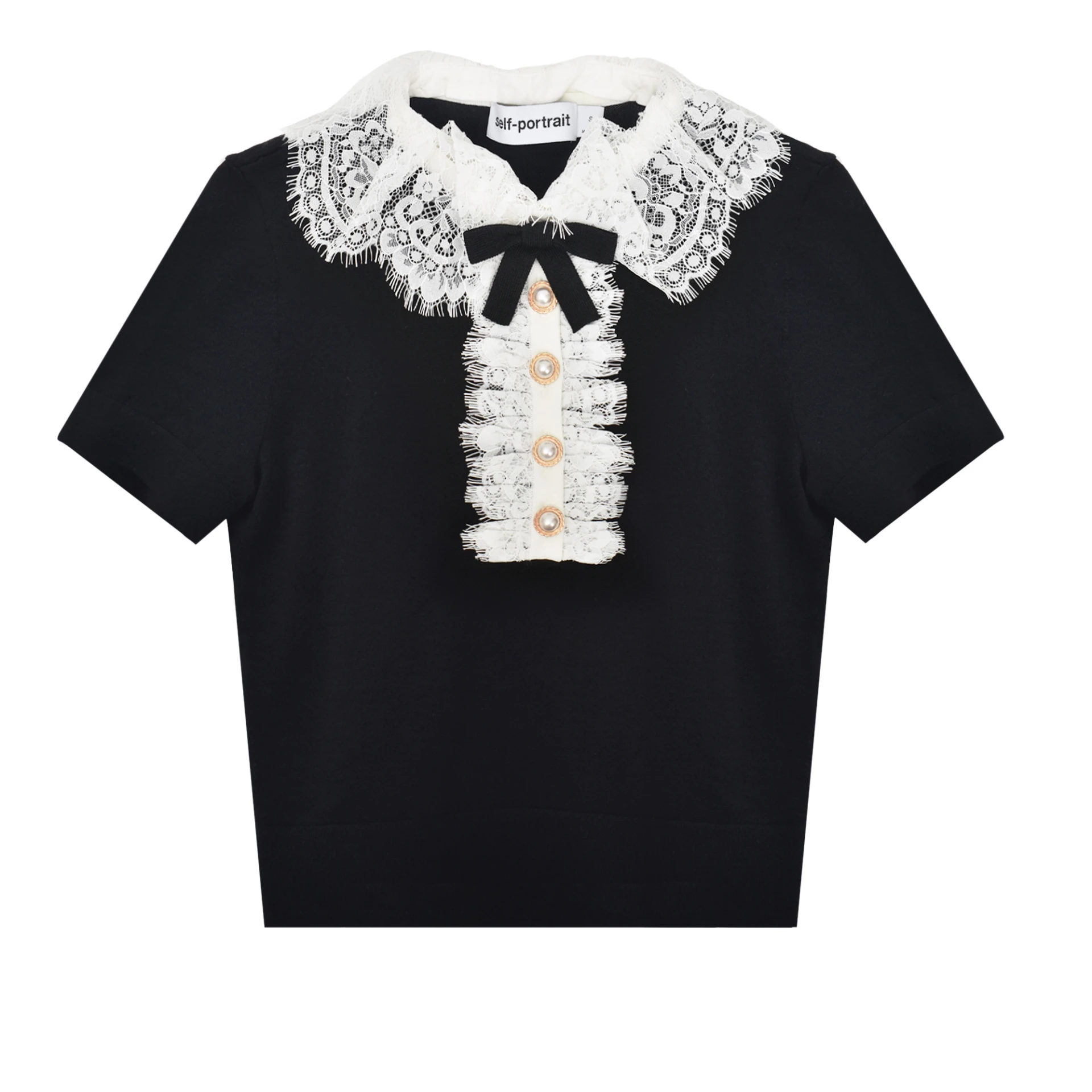 SELF-PORTRAIT Lace Collar Knit Top