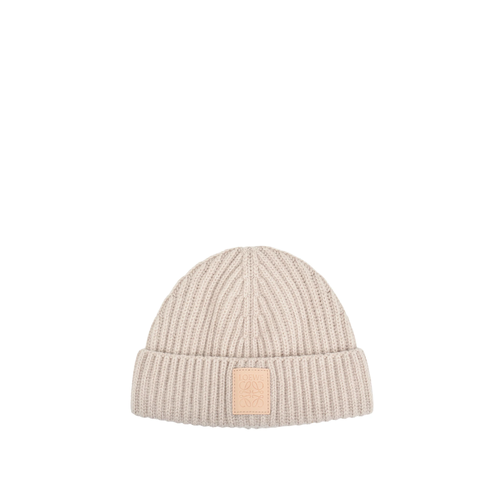 LOEWE Anagram Leather Patch Beanie In Cashmere